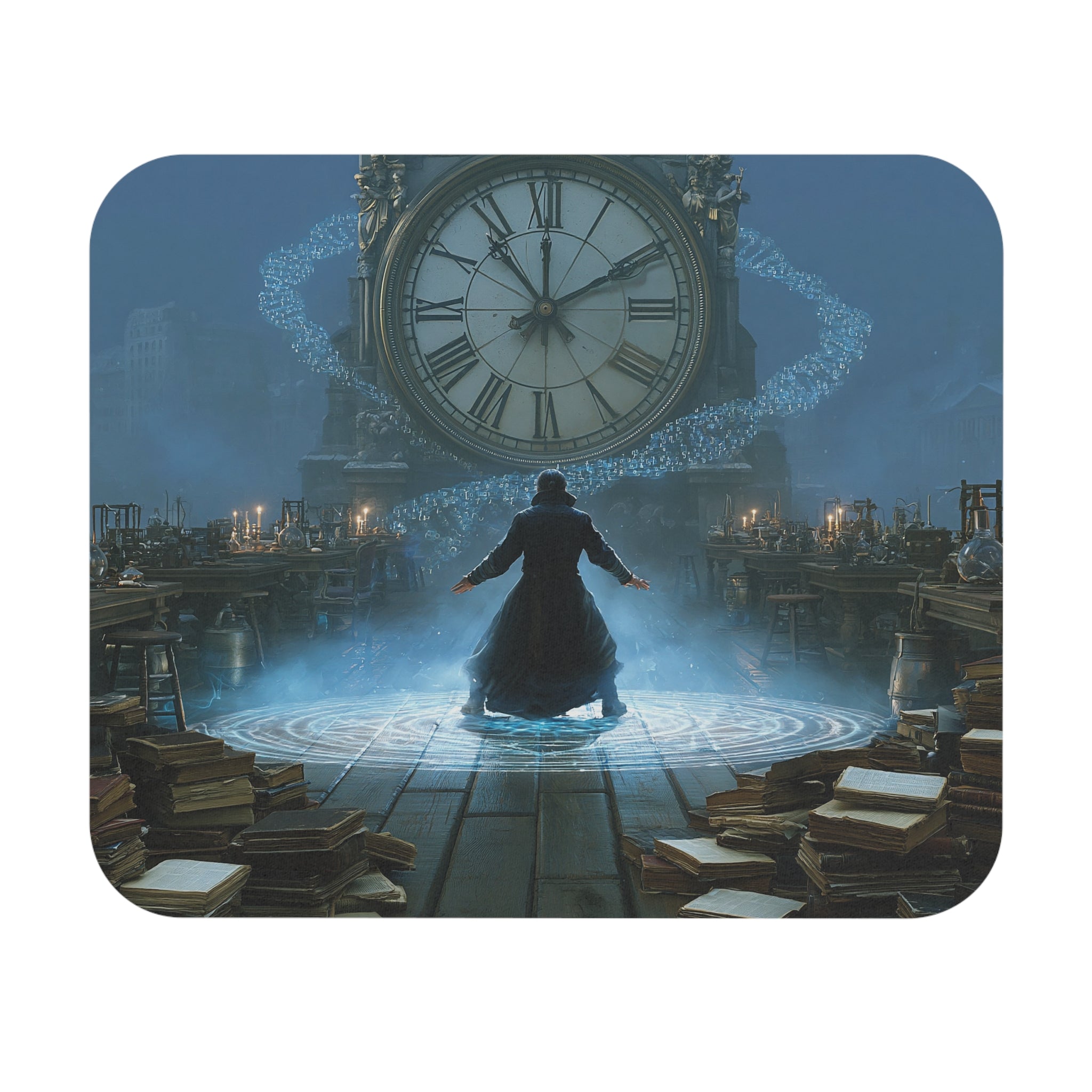 Mystic Library Clockroom Mouse Pad — Fantasy Wizard Desk Mat