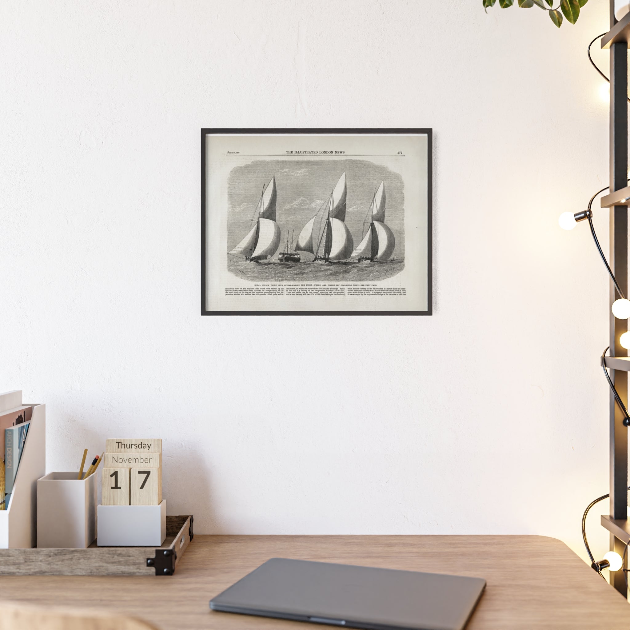 Royal London Yacht Club Cutter-Match. Vintage Sailing Print Poster with Wooden Frame — Nautical Wall Art