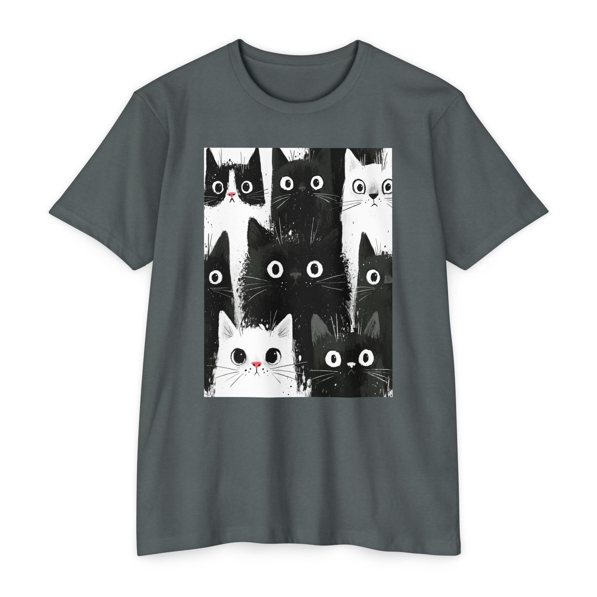 Cat Pack Graphic T-Shirt — Cute Black & White Cats Print