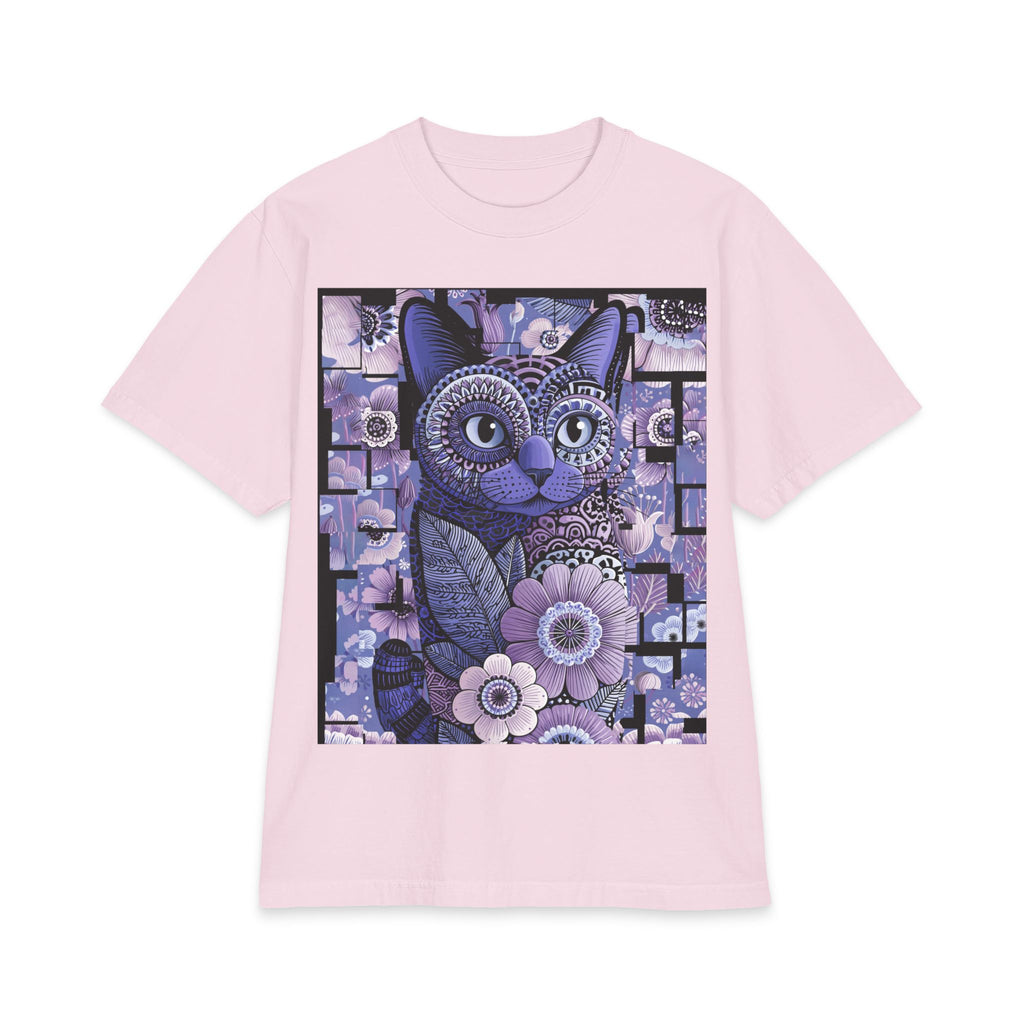 Cat Floral Art T-Shirt — Purple Mosaic Kitty Tee