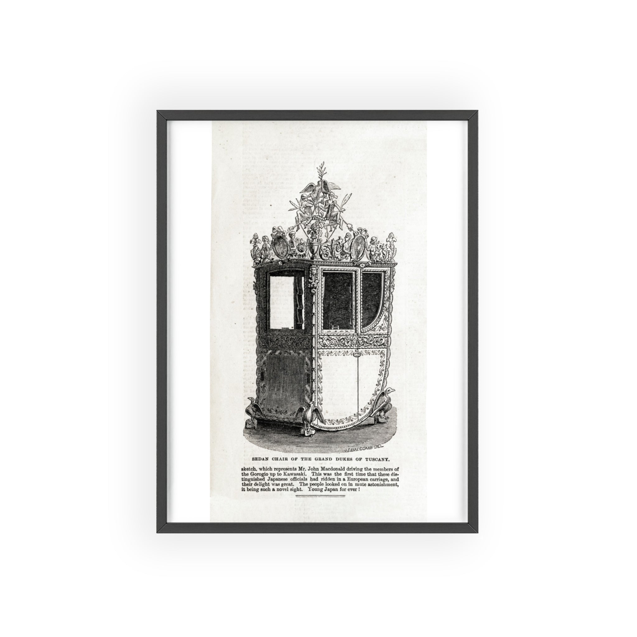 Chair of the GRAND DUKES of TUSCANY. Antique Carriage Print Poster with Wooden Frame — Vintage Engraving Wall Art