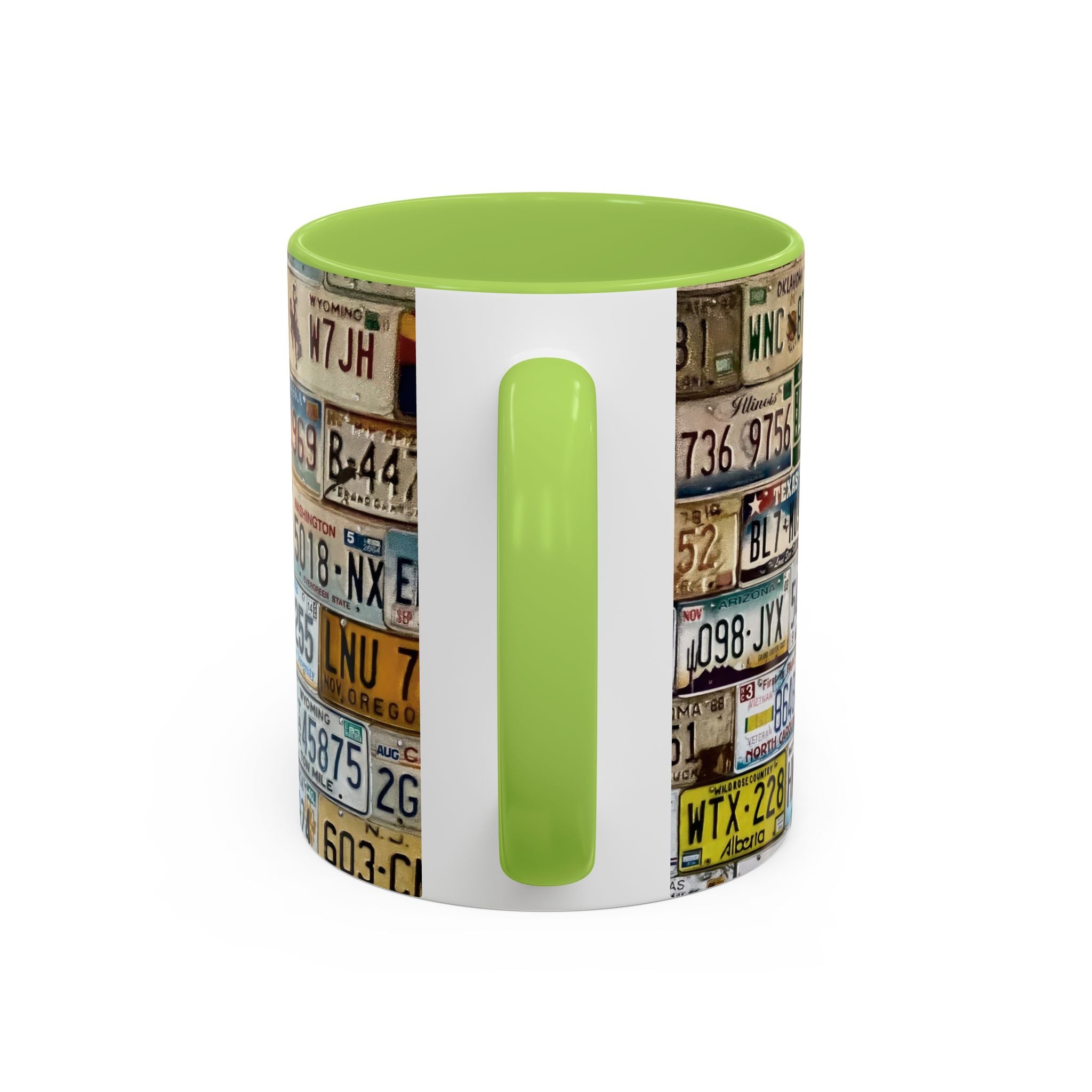 License Plate Collage Coffee Mug — Route 66, Vintage Road Trip Accent Mug