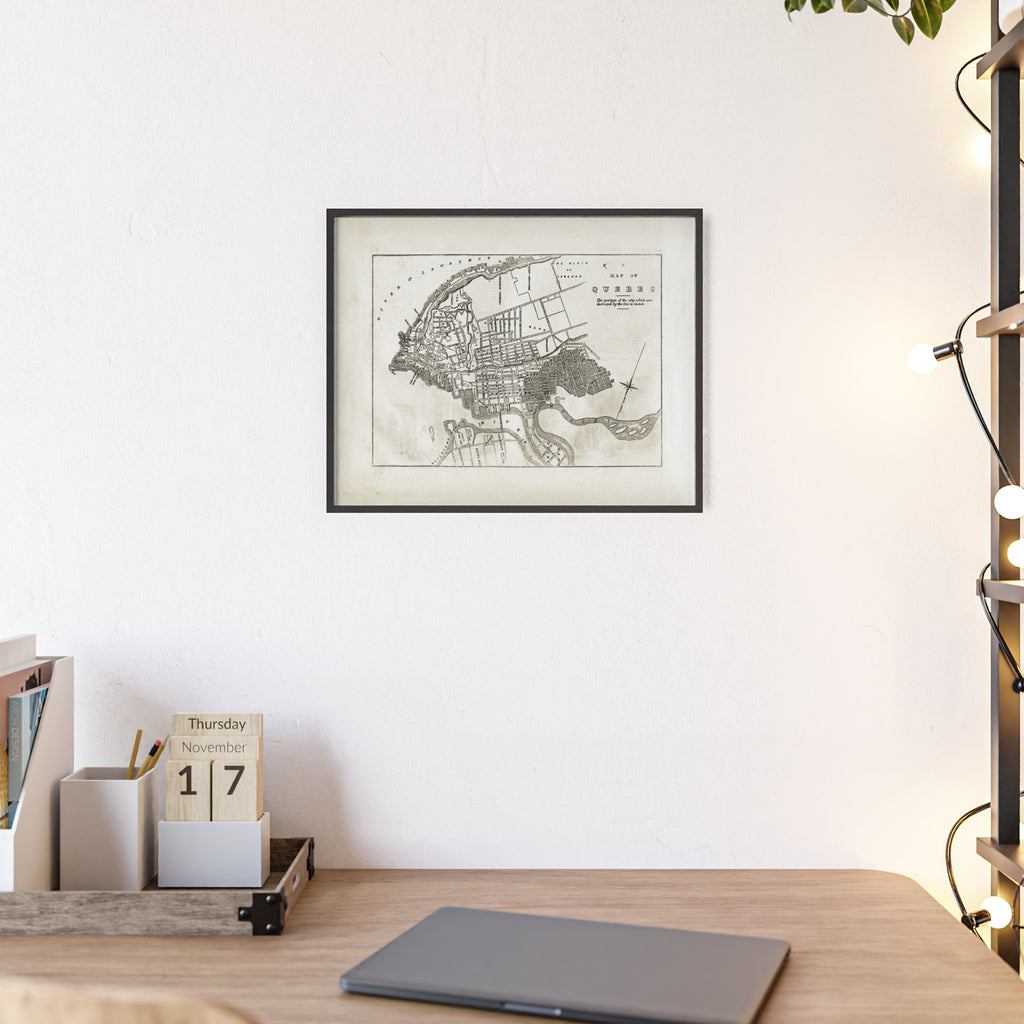 Map of QUEBEC. Vintage City Map Poster with Wooden Frame — Antique Style Wall Art