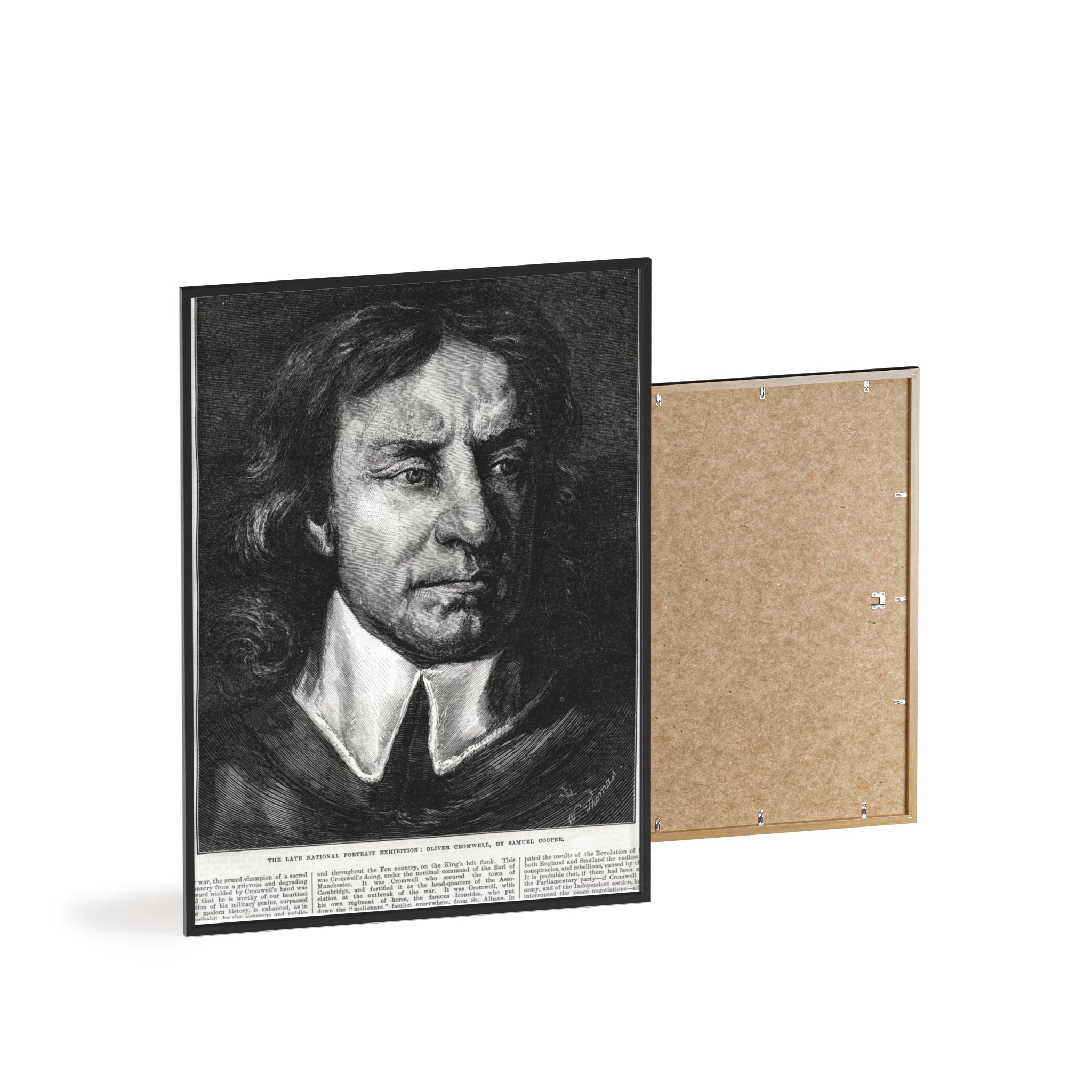 OLIVER CROMWELL. Historical Portrait Poster with Wooden Frame — Vintage Chalk-Style Print