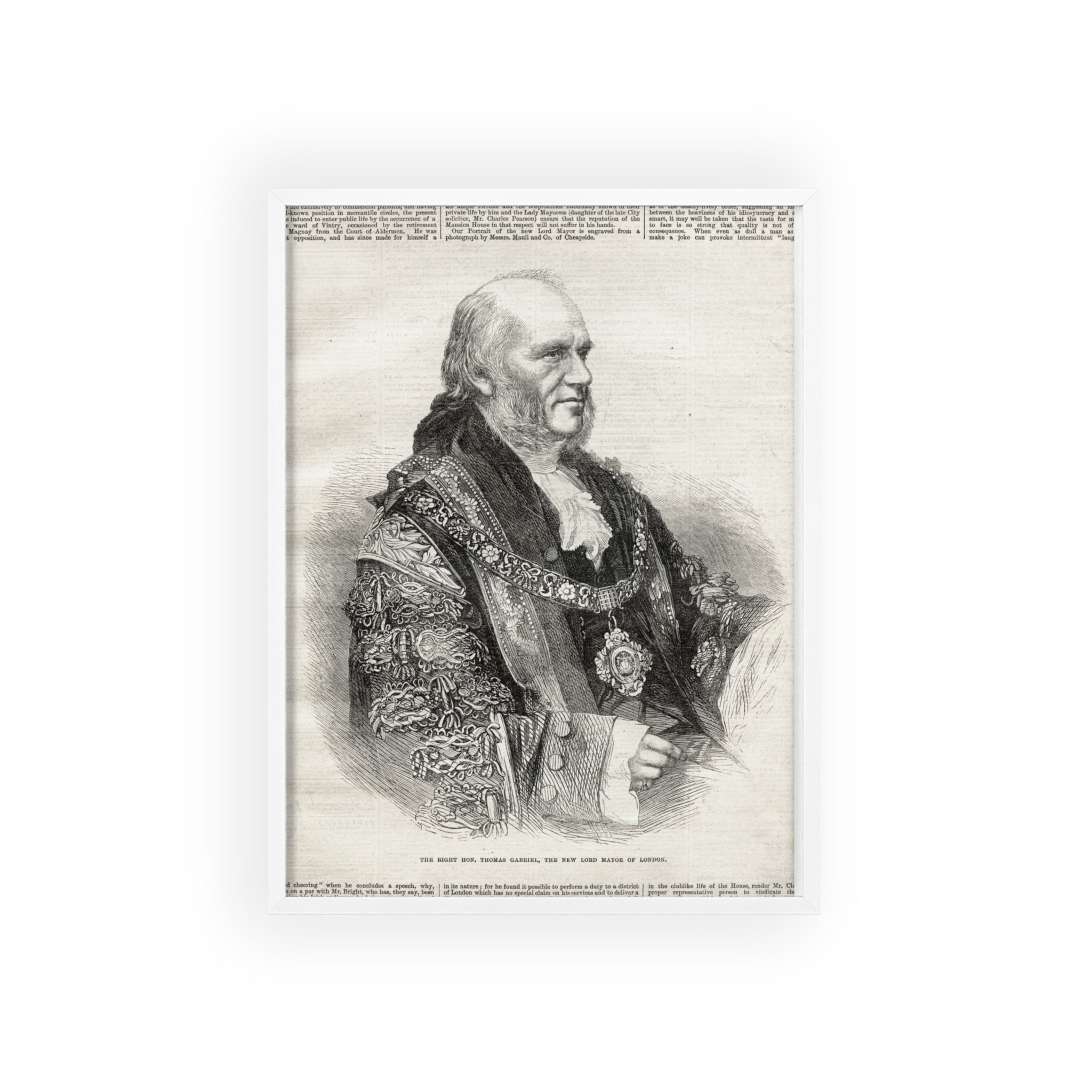 The Right Hon.Thomas Gabriel, the New Lord Mayor of London. Vintage Illustrated Statesman Poster with Black Wooden Frame