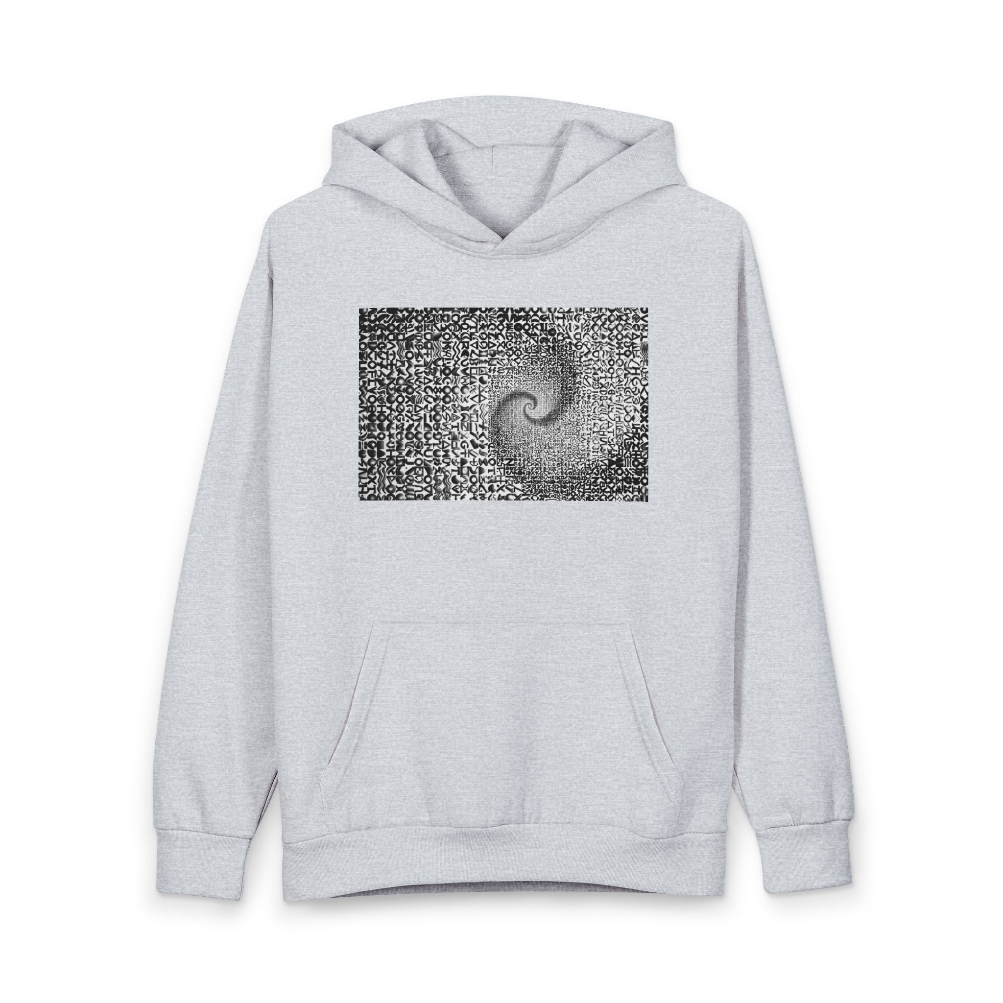 Spiral Pixel Art Hoodie — Monochrome Swirl Graphic Pullover