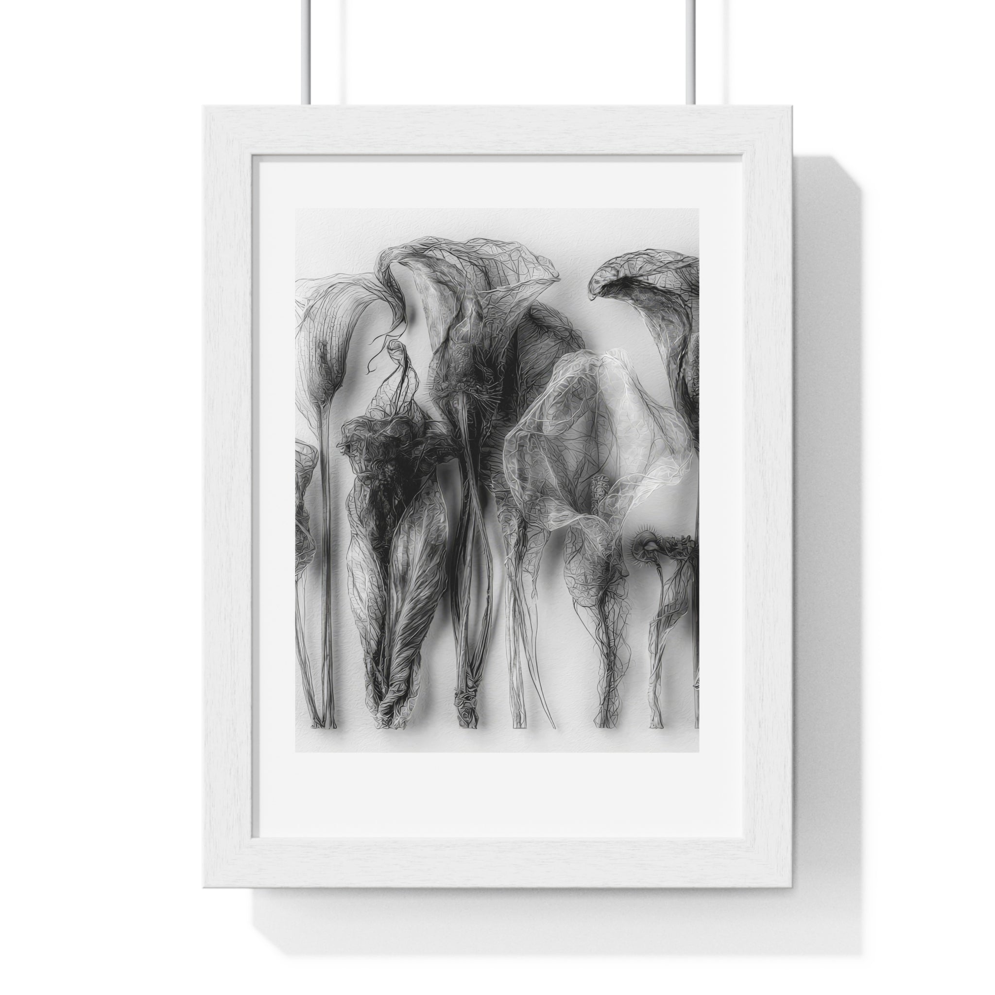 Abstract Smoke Floral Poster — Black & White Vertical Framed Art Print