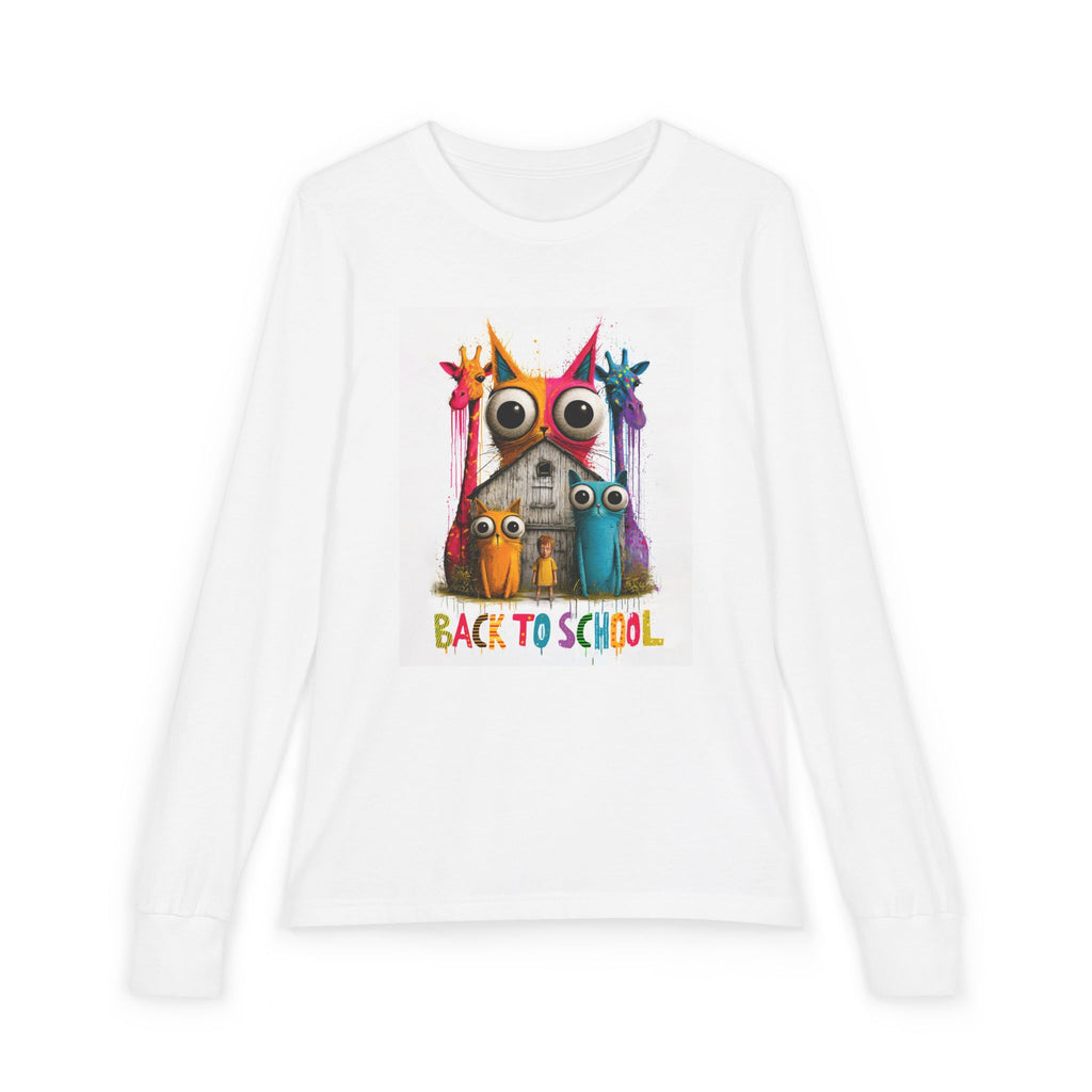 Back to School Youth Long Sleeve Tee — Colorful Owl Schoolhouse Design
