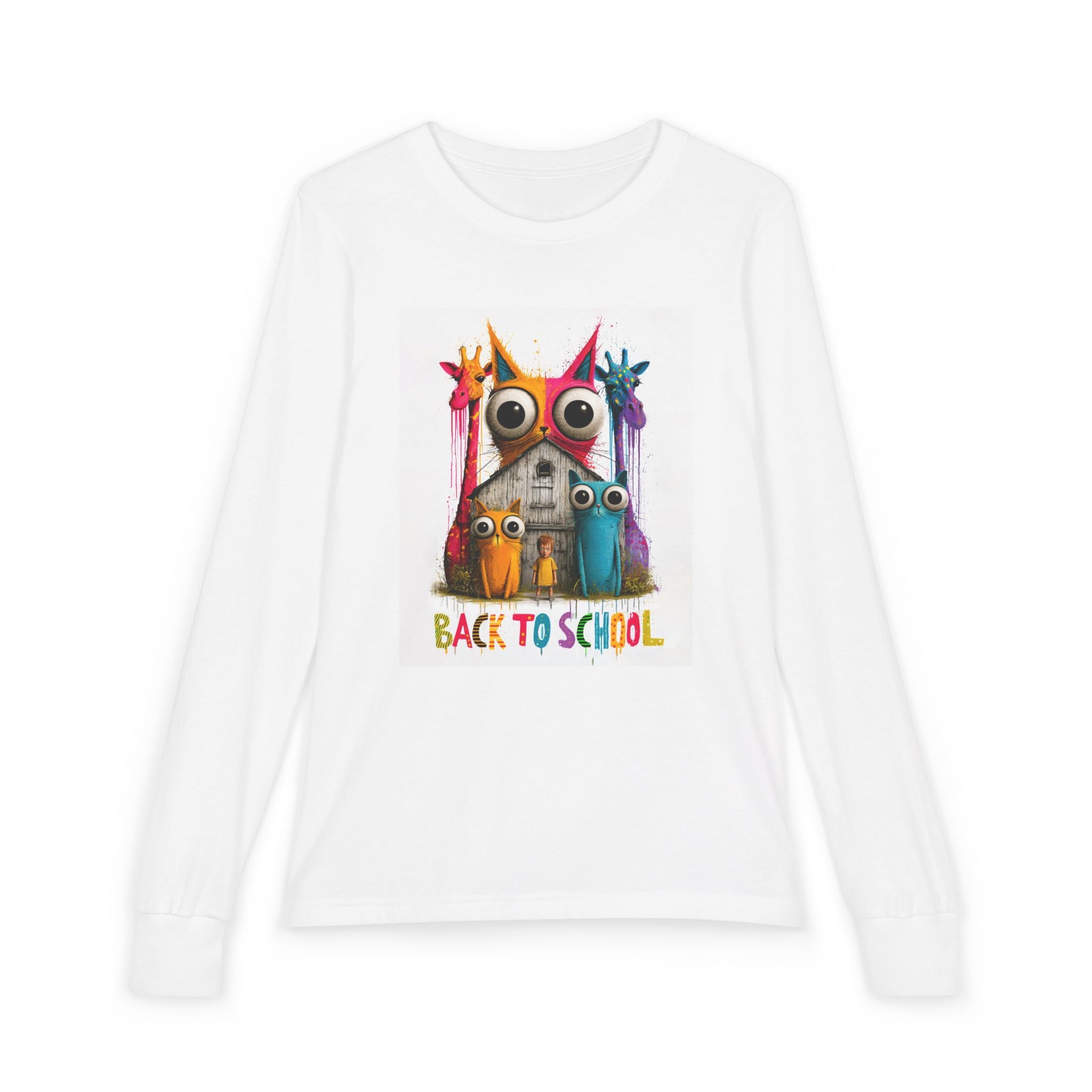 Back to School Youth Long Sleeve Tee — Colorful Owl Schoolhouse Design