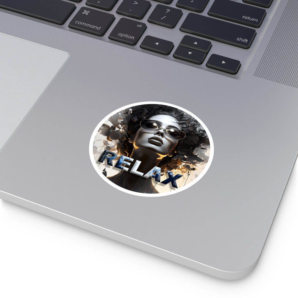Relax Afro Diva Round Sticker — Stylish Indoor/Outdoor Laptop Decal