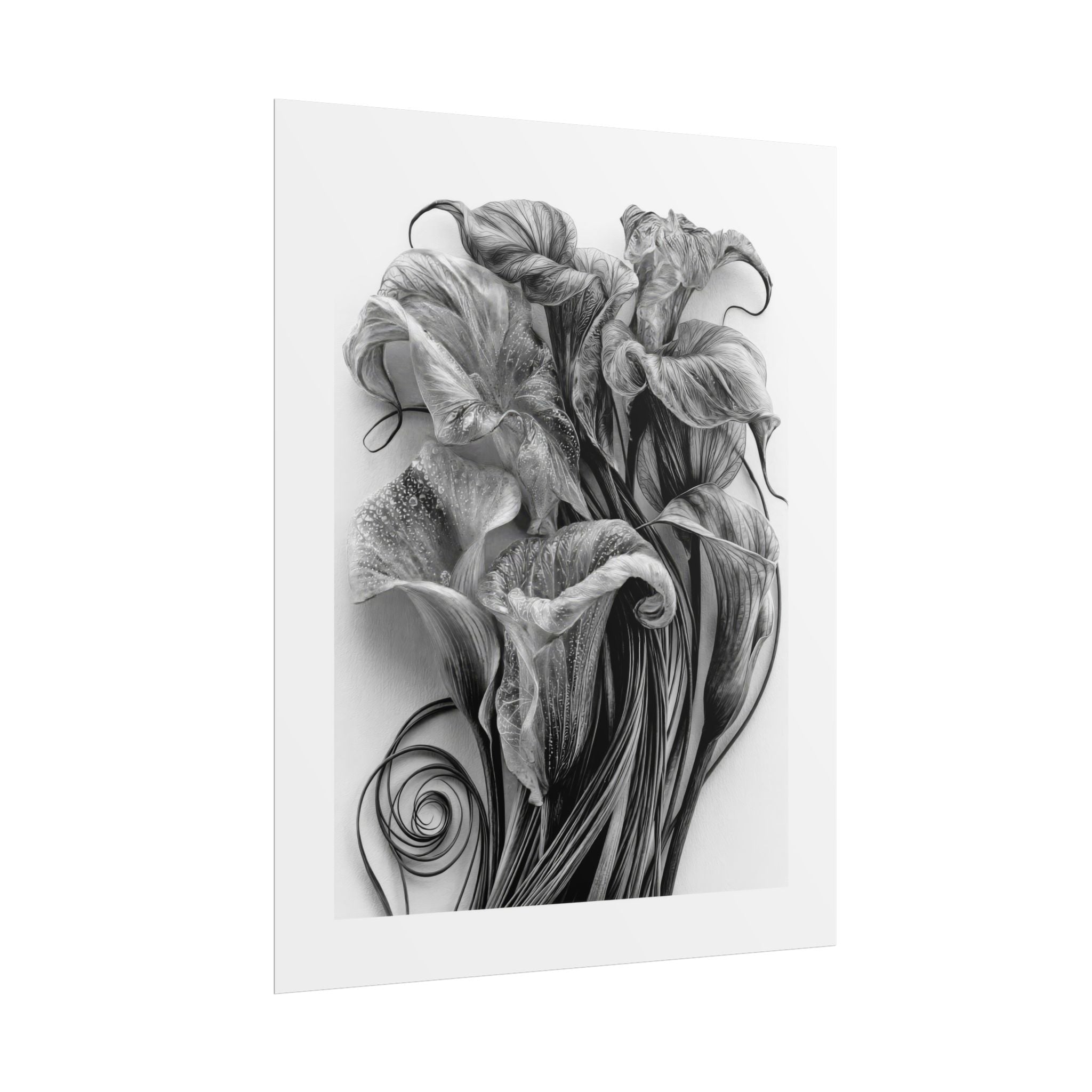 Rolled Poster — Black & White Floral Botanical Art Print