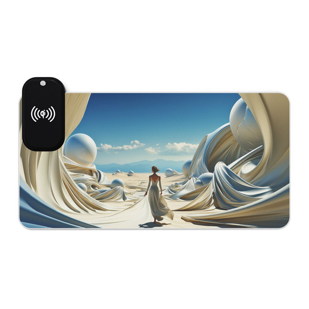LED Wireless Charging Gaming Mouse Pad — Surreal Desert Fantasy Design