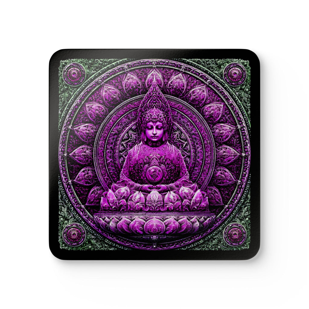Buddha Mandala Corkwood Coaster Set – Purple Lotus Meditation Drink Coasters