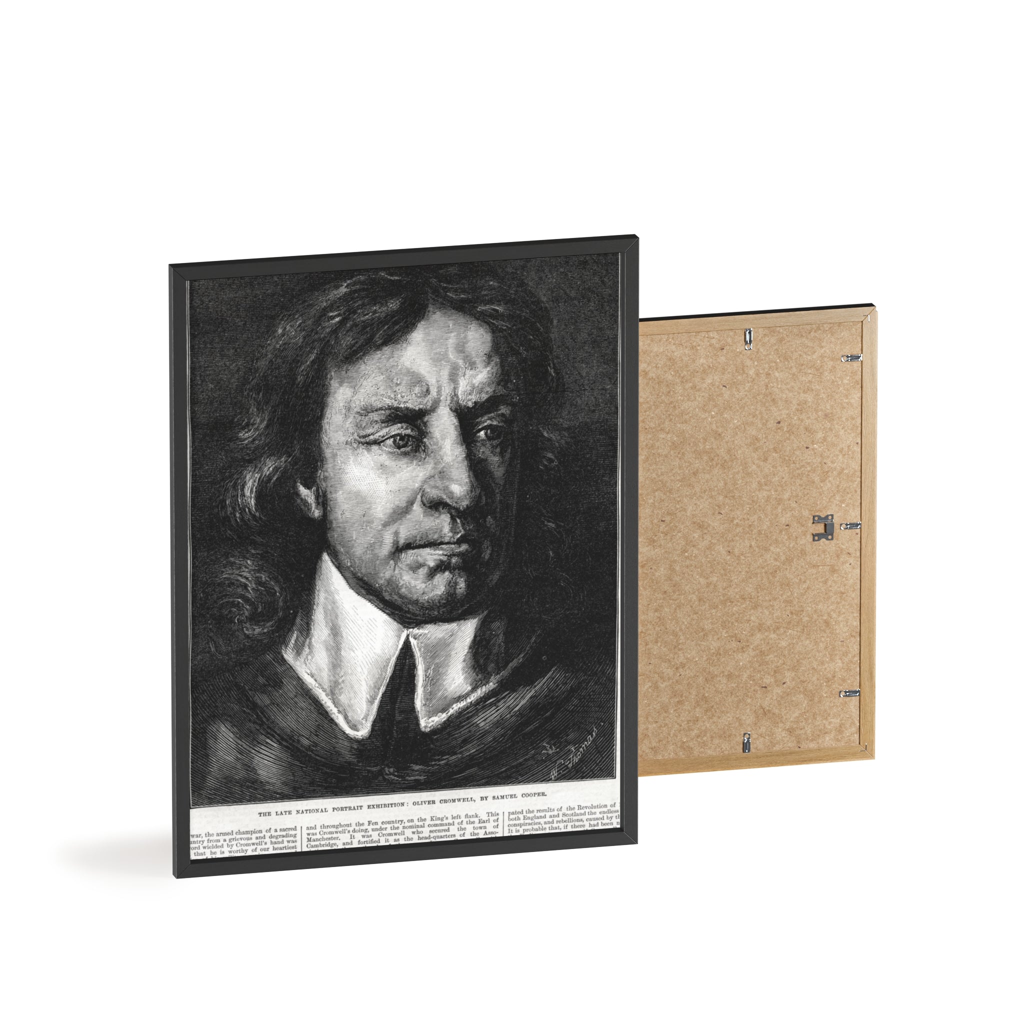 OLIVER CROMWELL. Historical Portrait Poster with Wooden Frame — Vintage Chalk-Style Print