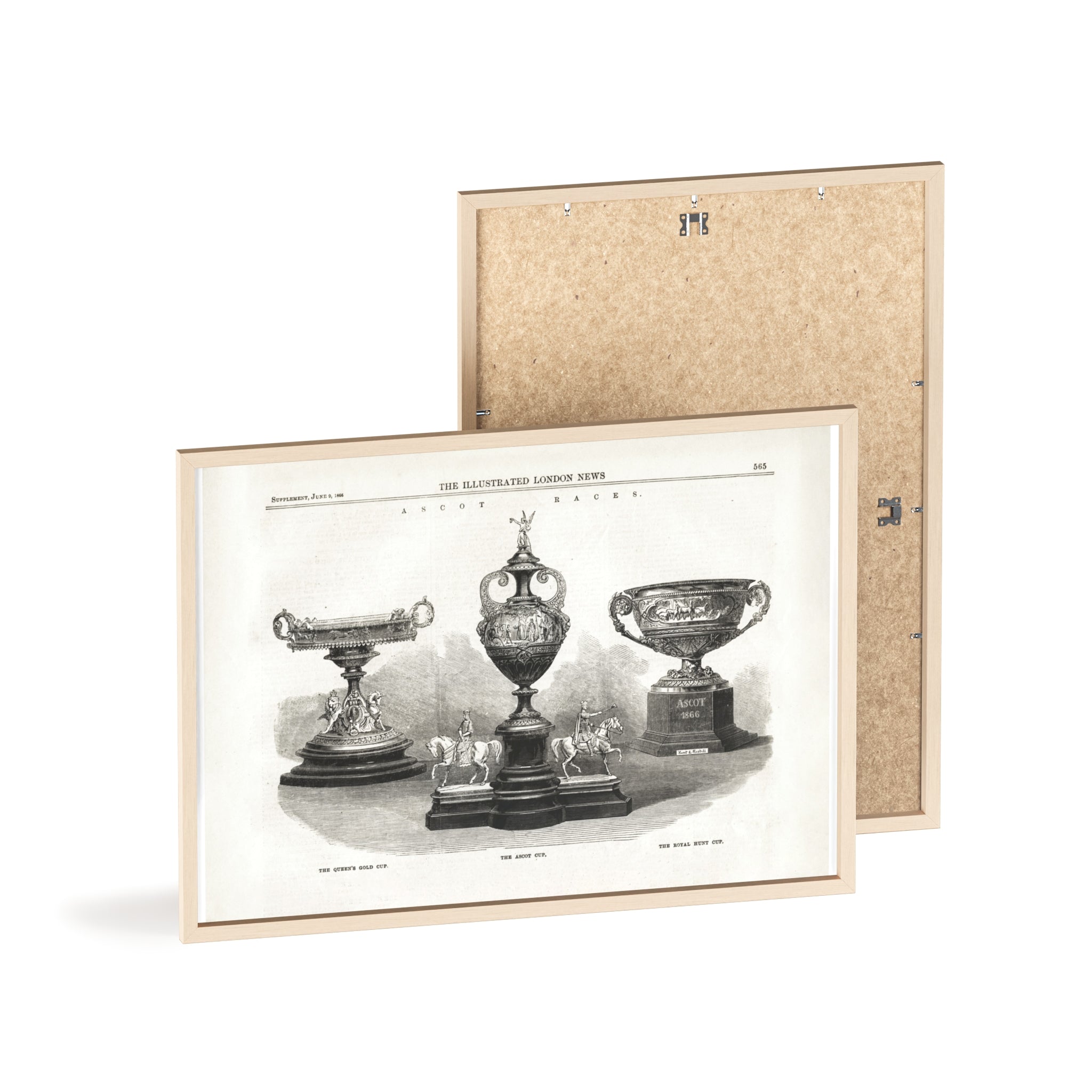 The ASCOT Races. Vintage Trophy Engraving Poster with Wooden Frame