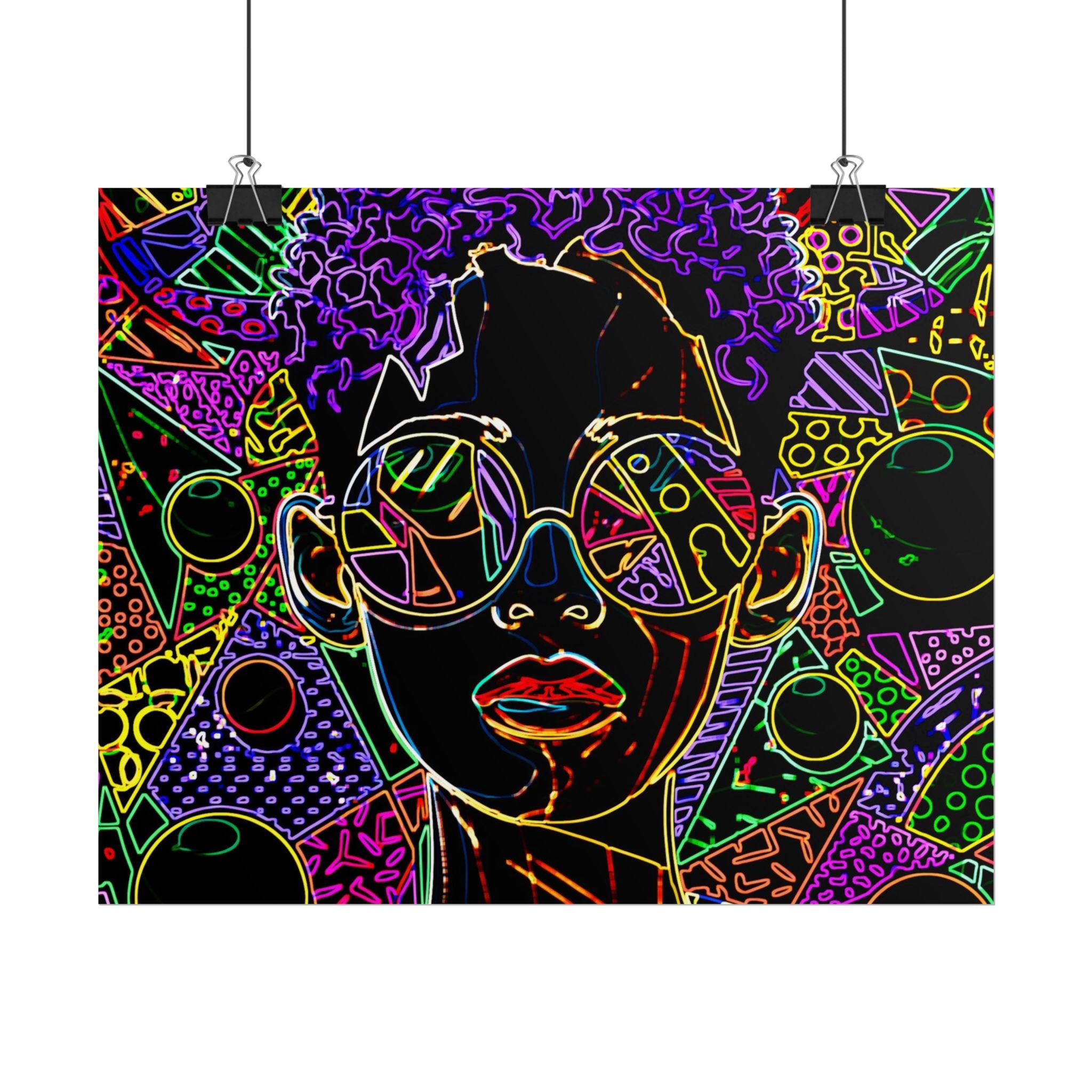 Afrofuturist Neon Portrait Poster