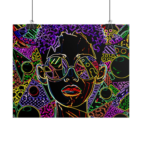 Afrofuturist Neon Portrait Poster