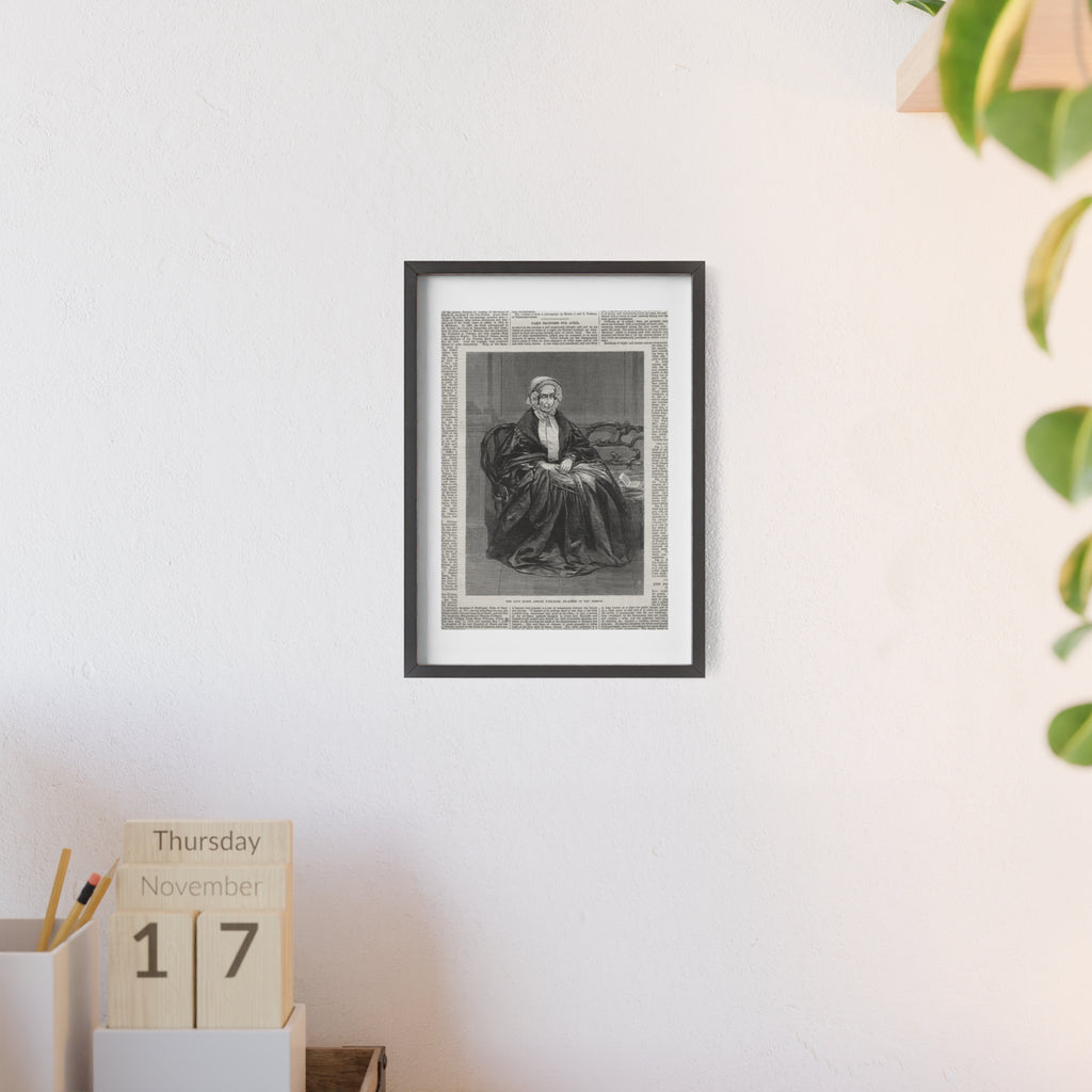 The Late Marie Amelie D'Orleans, Ex-Queen of the French. Vintage Portrait Newspaper Art Poster with Black Wooden Frame