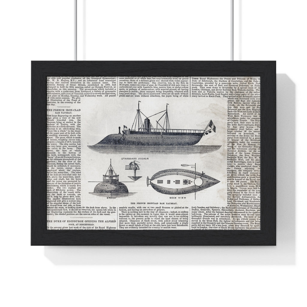 Framed Nautical Patent Poster — Vintage Submarine & Ship Illustration