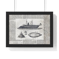 Framed Nautical Patent Poster — Vintage Submarine & Ship Illustration