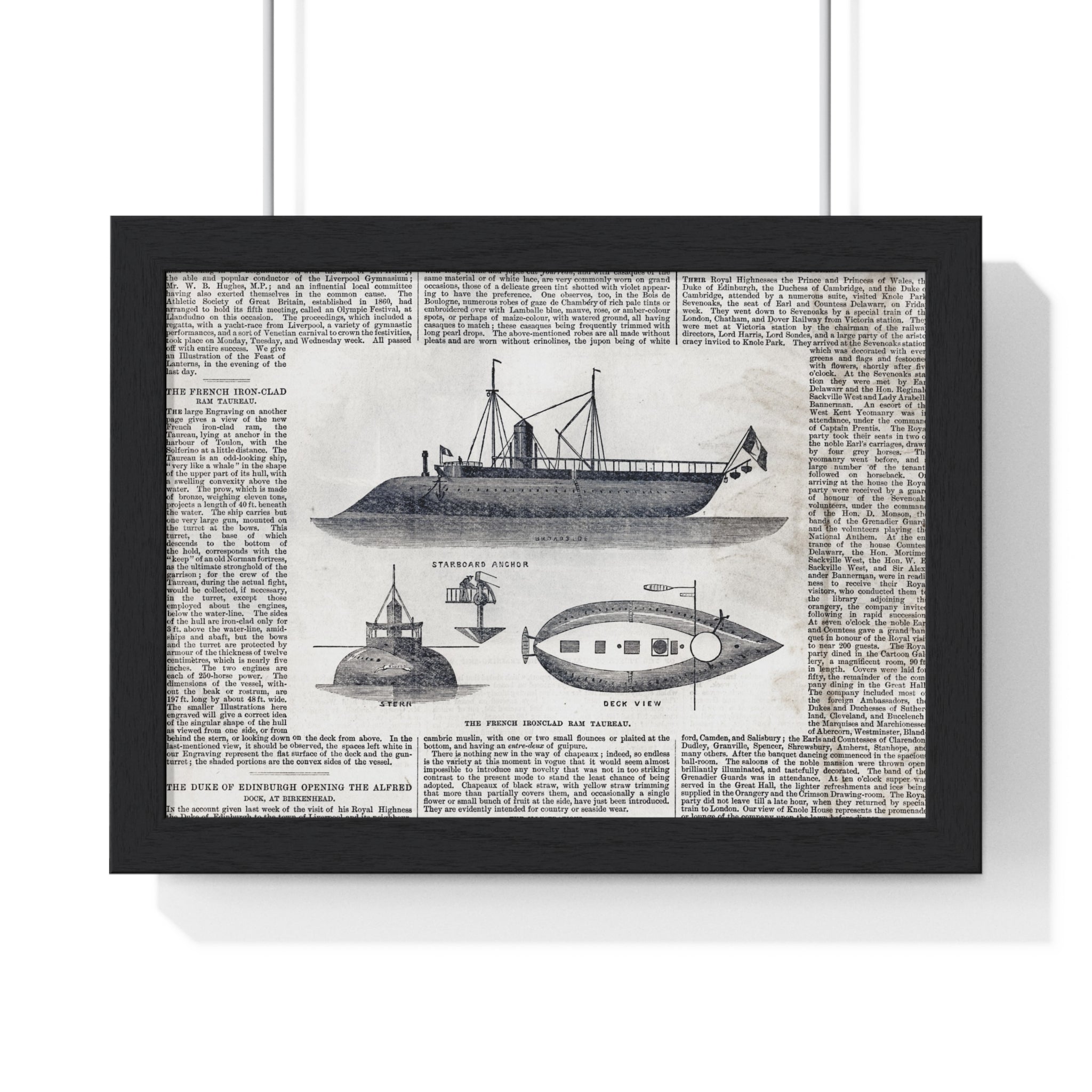 Framed Nautical Patent Poster — Vintage Submarine & Ship Illustration