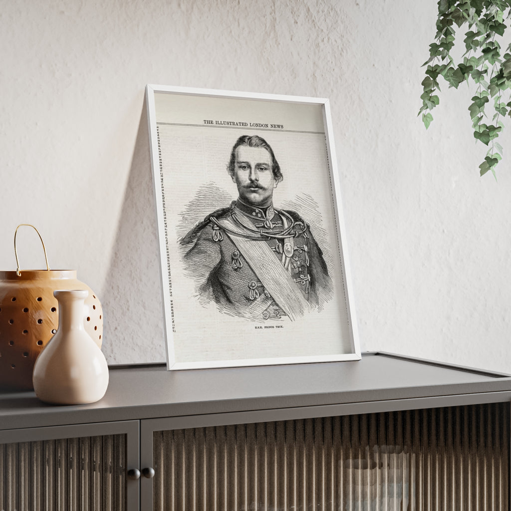 H.S.H. Prince TECK. Vintage Victorian Portrait Poster with Wooden Frame — Illustrated London News Print
