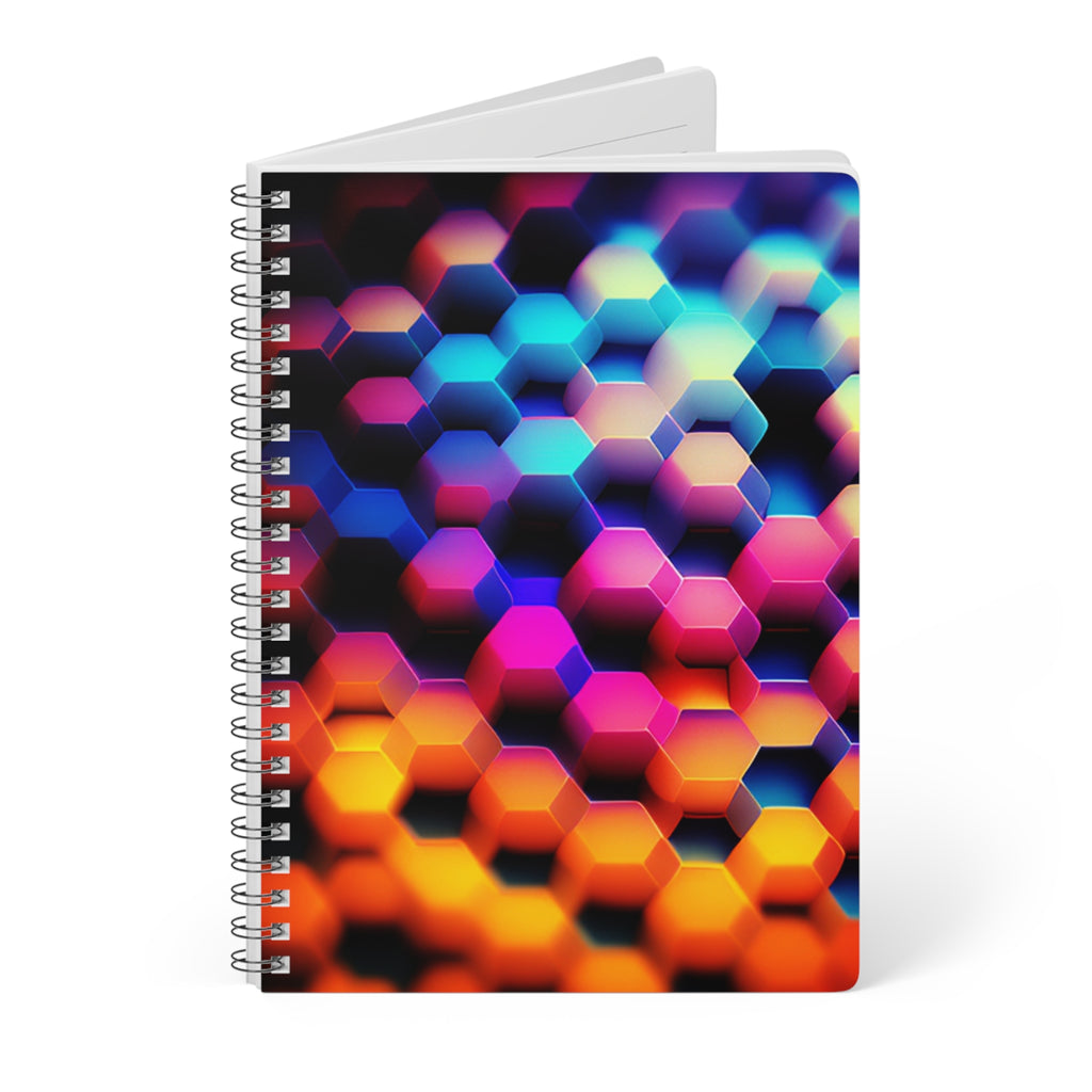 A5 Hexagon Glow Wirobound Notebook — Colorful Geometric Spiral Journal