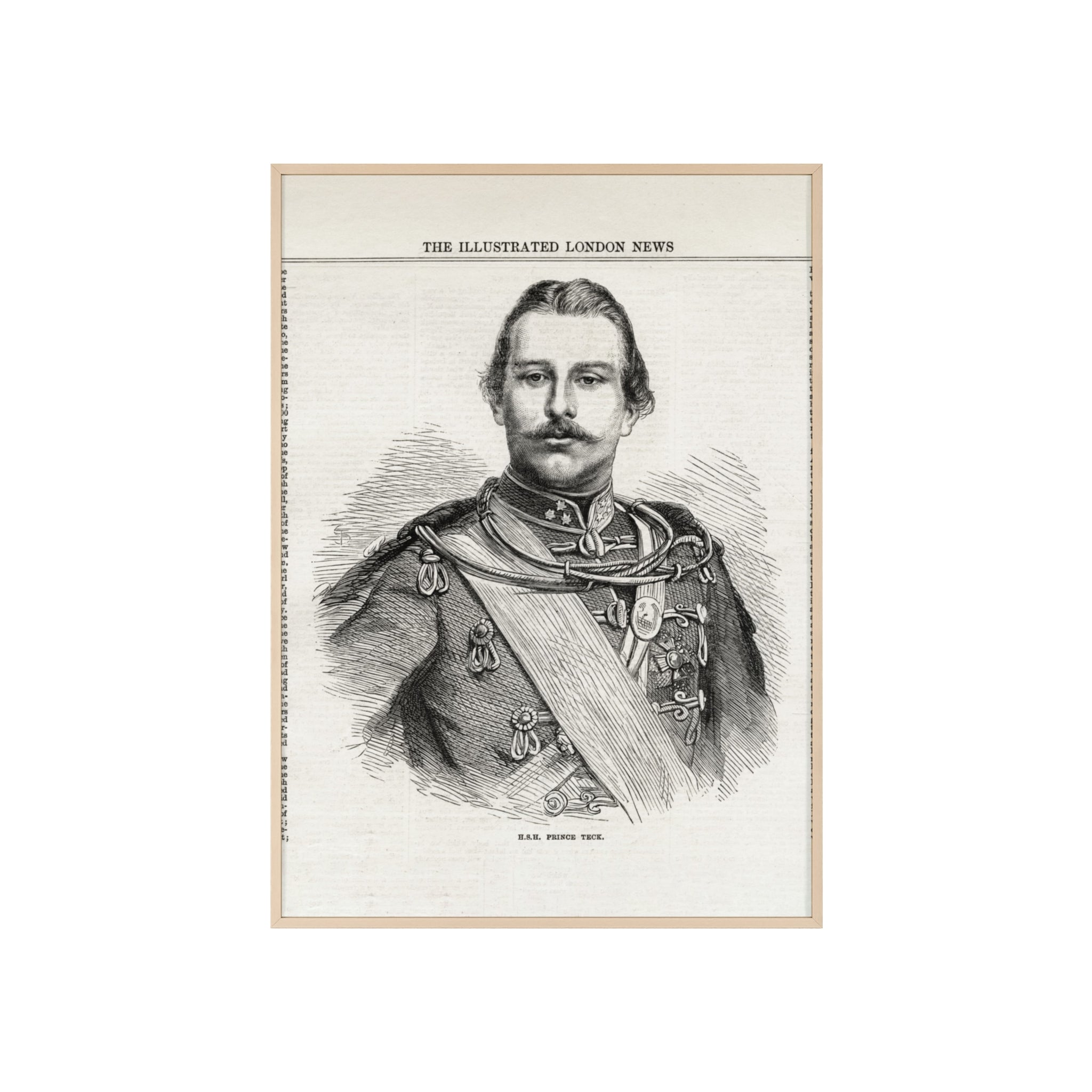 H.S.H. Prince TECK. Vintage Victorian Portrait Poster with Wooden Frame — Illustrated London News Print