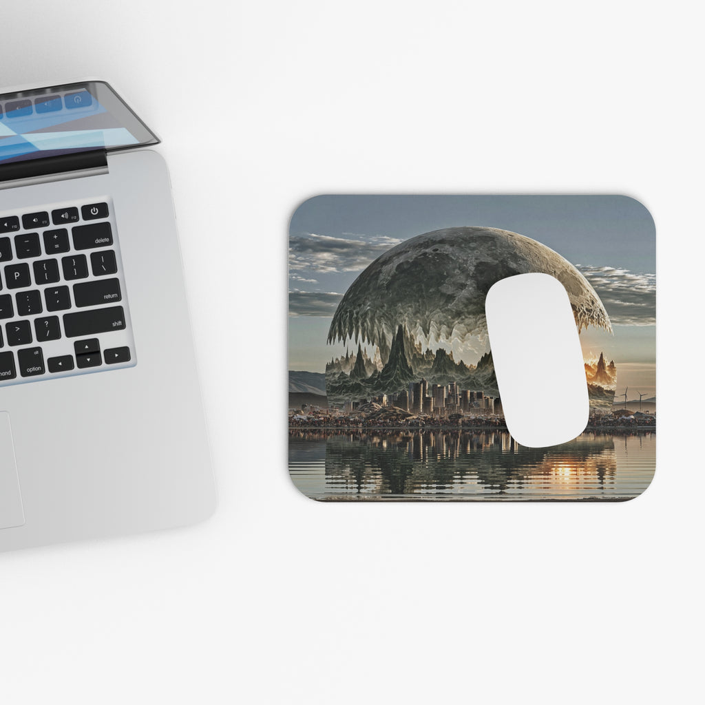 Fantasy Cityscape Mouse Pad — Surreal Dome Moon Reflection