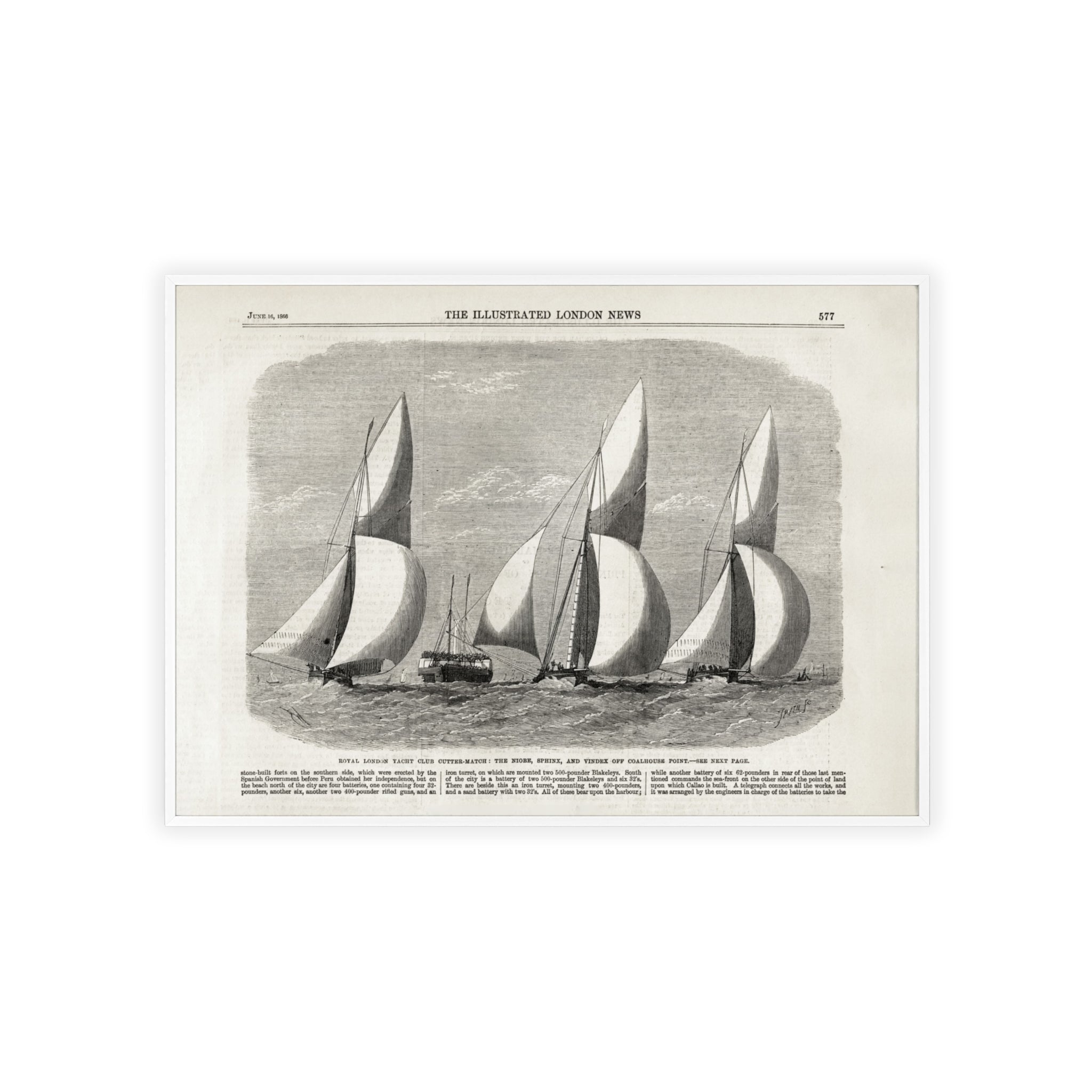 Royal London Yacht Club Cutter-Match. Vintage Sailing Print Poster with Wooden Frame — Nautical Wall Art