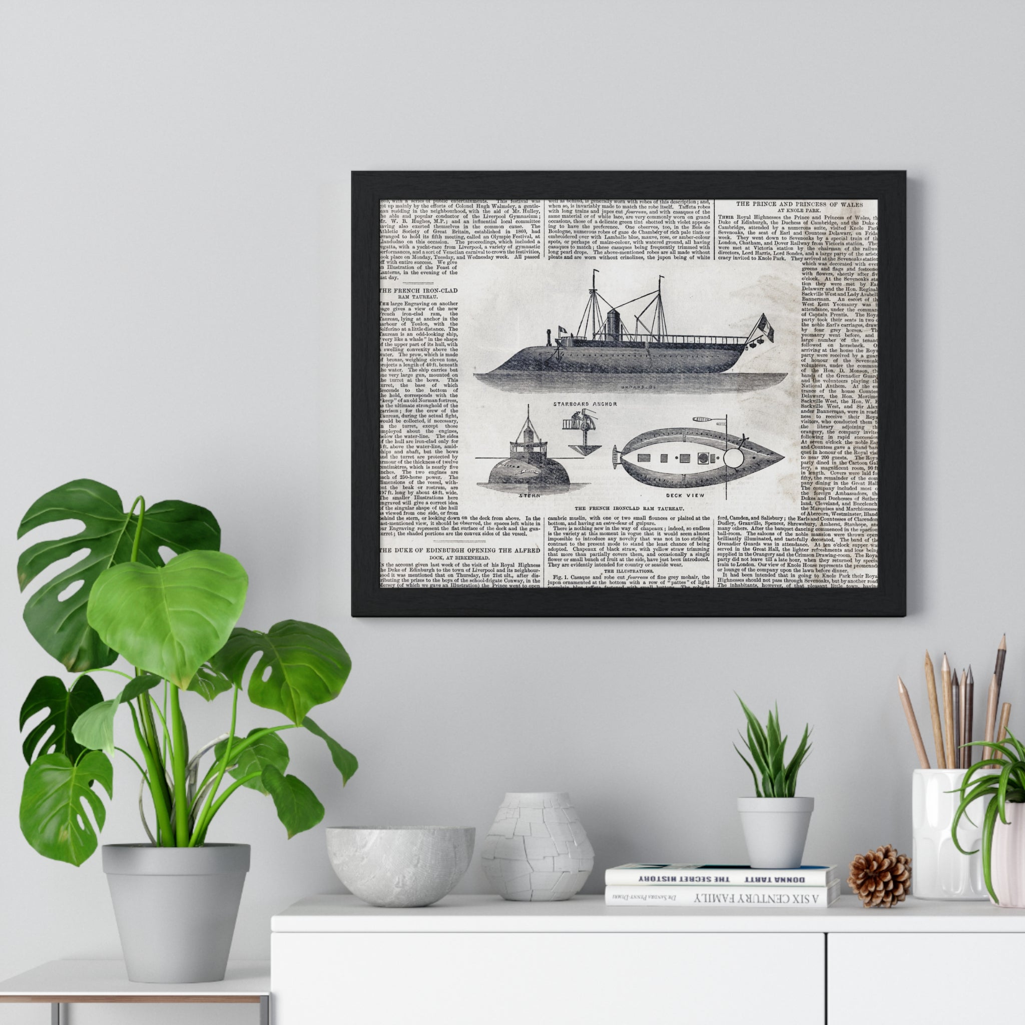 Framed Nautical Patent Poster — Vintage Submarine & Ship Illustration