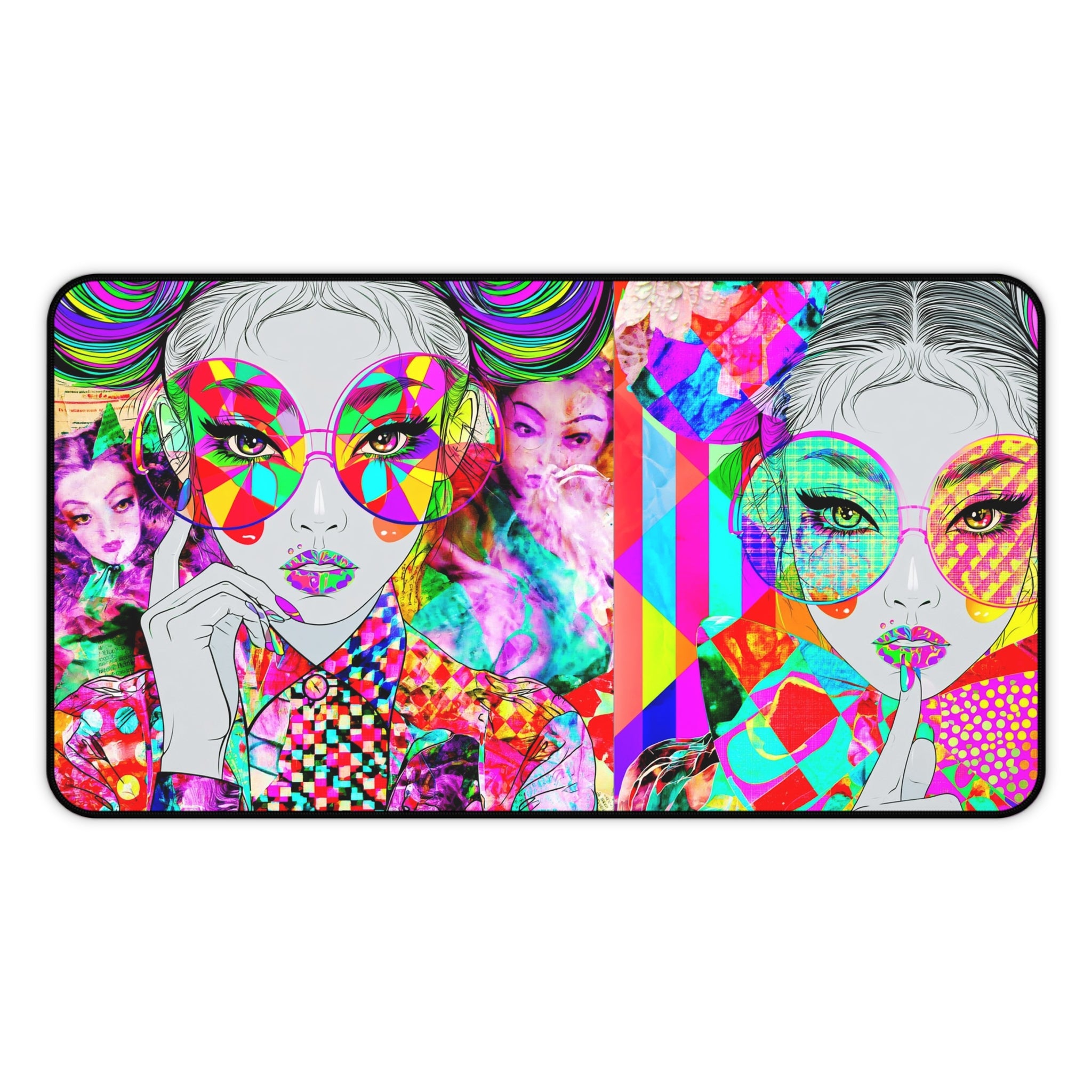 Vibrant Pop-Art Fashion Desk Mat — Colorful Retro Girl Illustration