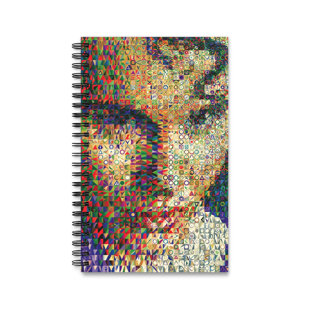 Abstract Mosaic Face Spiral Journal — Colorful Geometric Art Notebook