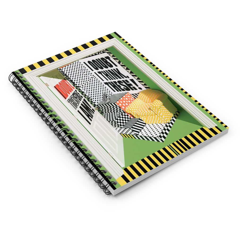Ruled Spiral Notebook — 'I Doubt I Think, These?' Retro Geometric Cover