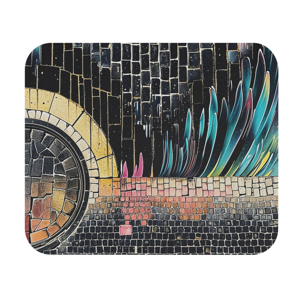 Abstract Mosaic Mouse Pad — Colorful Feathered Tile Art Desk Mat