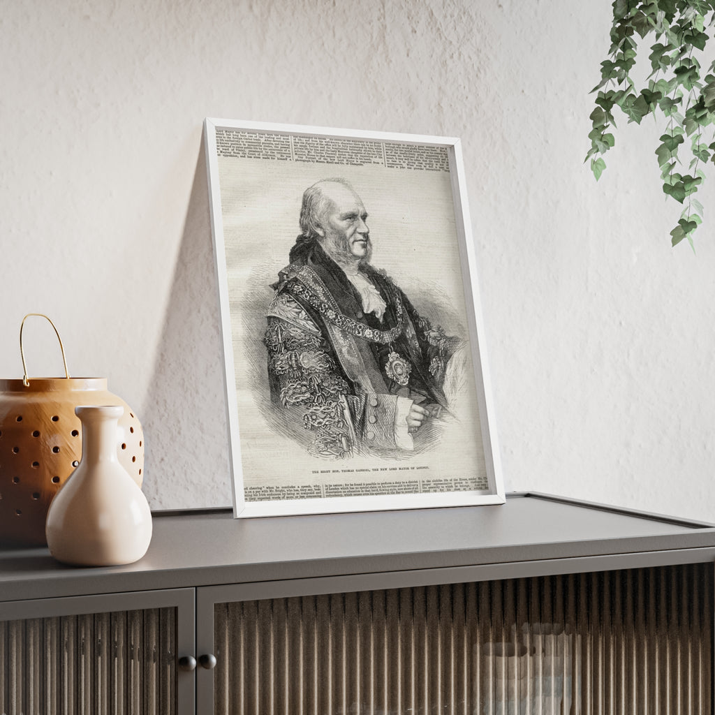The Right Hon.Thomas Gabriel, the New Lord Mayor of London. Vintage Illustrated Statesman Poster with Black Wooden Frame