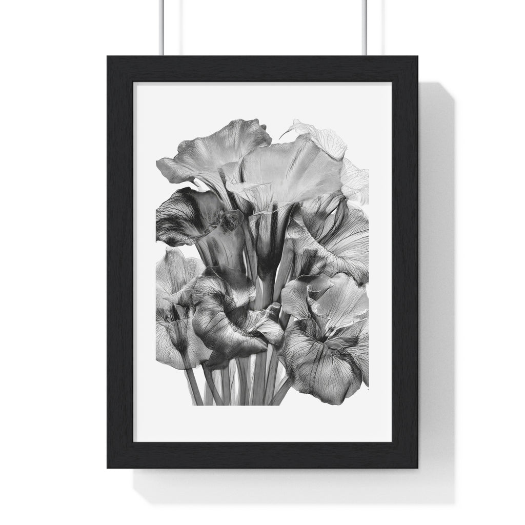 Monochrome Iris Floral Poster — Vertical Framed Wall Art