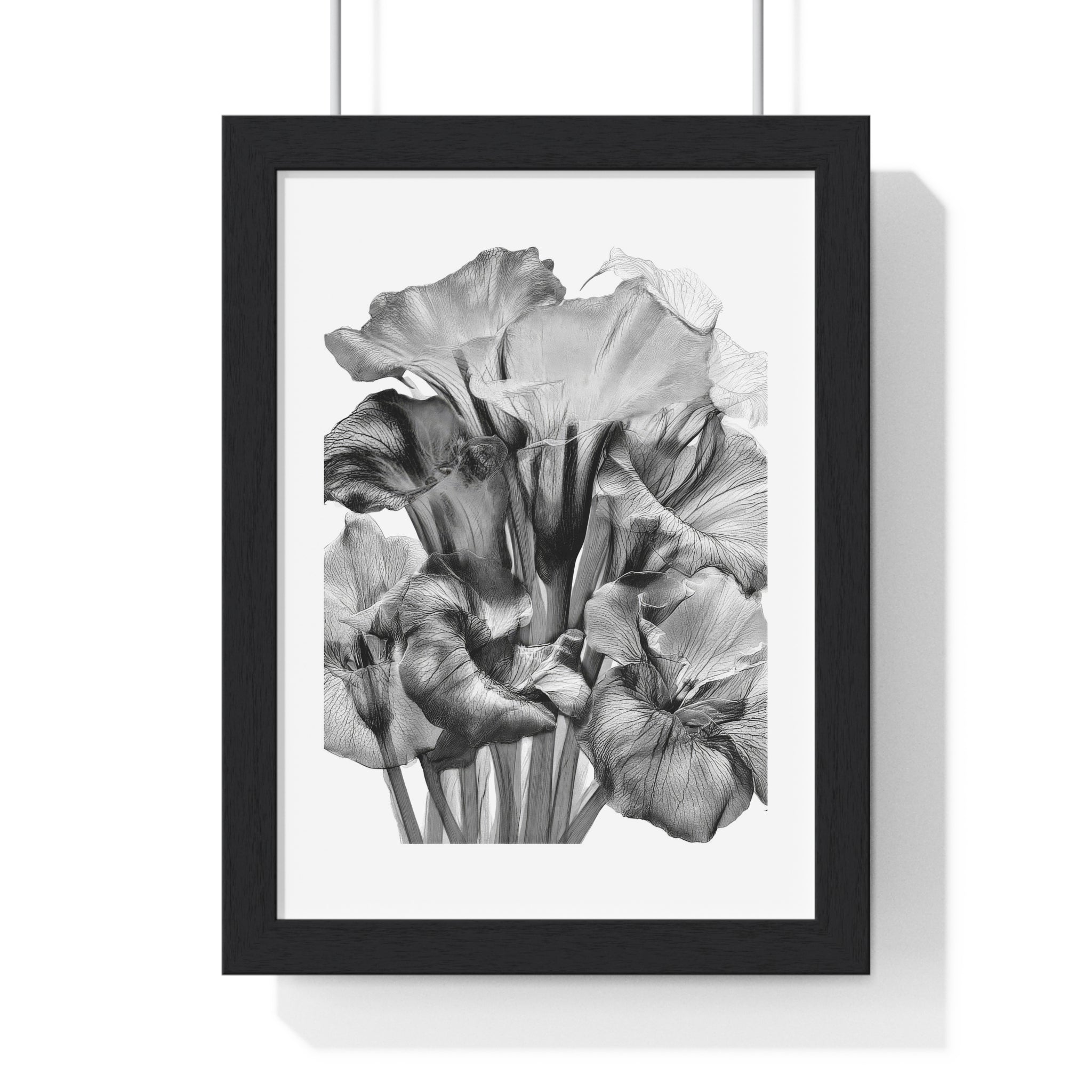 Monochrome Iris Floral Poster — Vertical Framed Wall Art