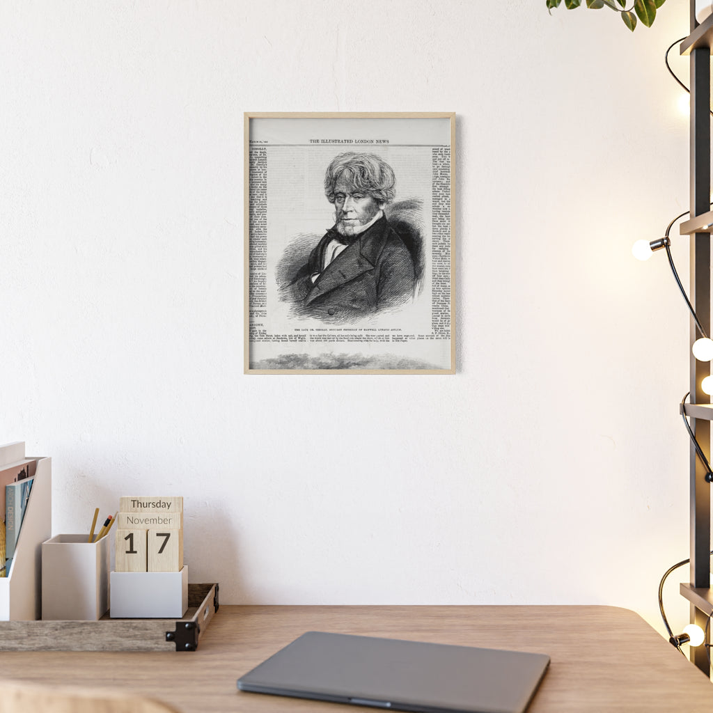 Dr. Conolly, Resident Physician of Hanwell Lunatic Asylum. Framed Vintage Portrait Print — Antique Newspaper Illustration Poster