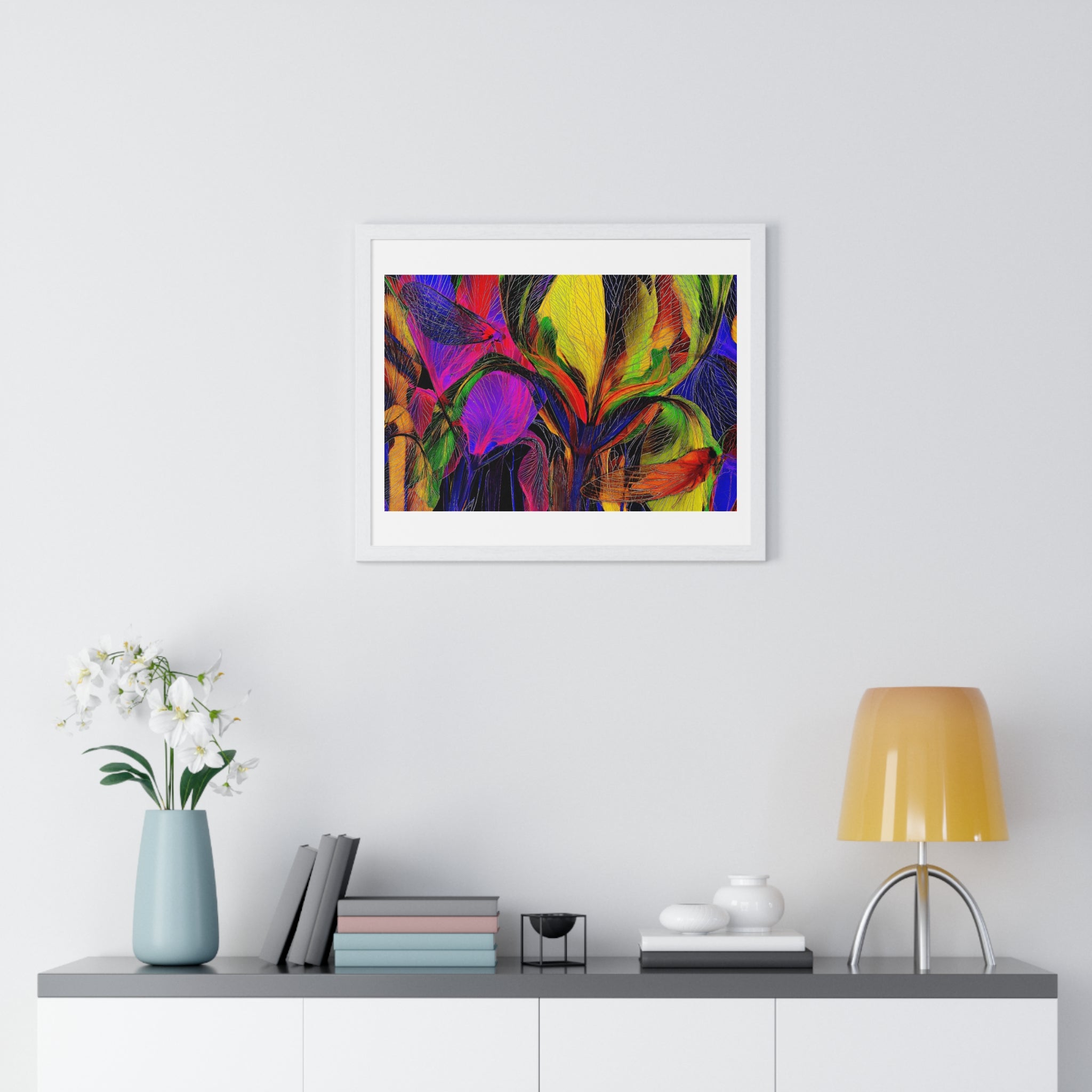 Abstract Rainbow Floral Framed Poster — Colorful Modern Wall Art (Horizontal)