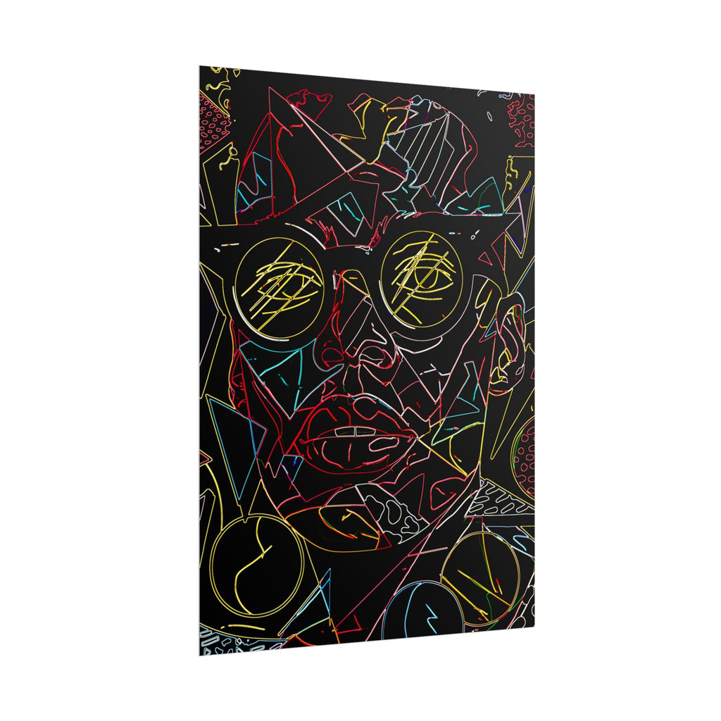 Abstract Neon Line Art Poster – Stylized Sunglasses Face Rolled Art Print