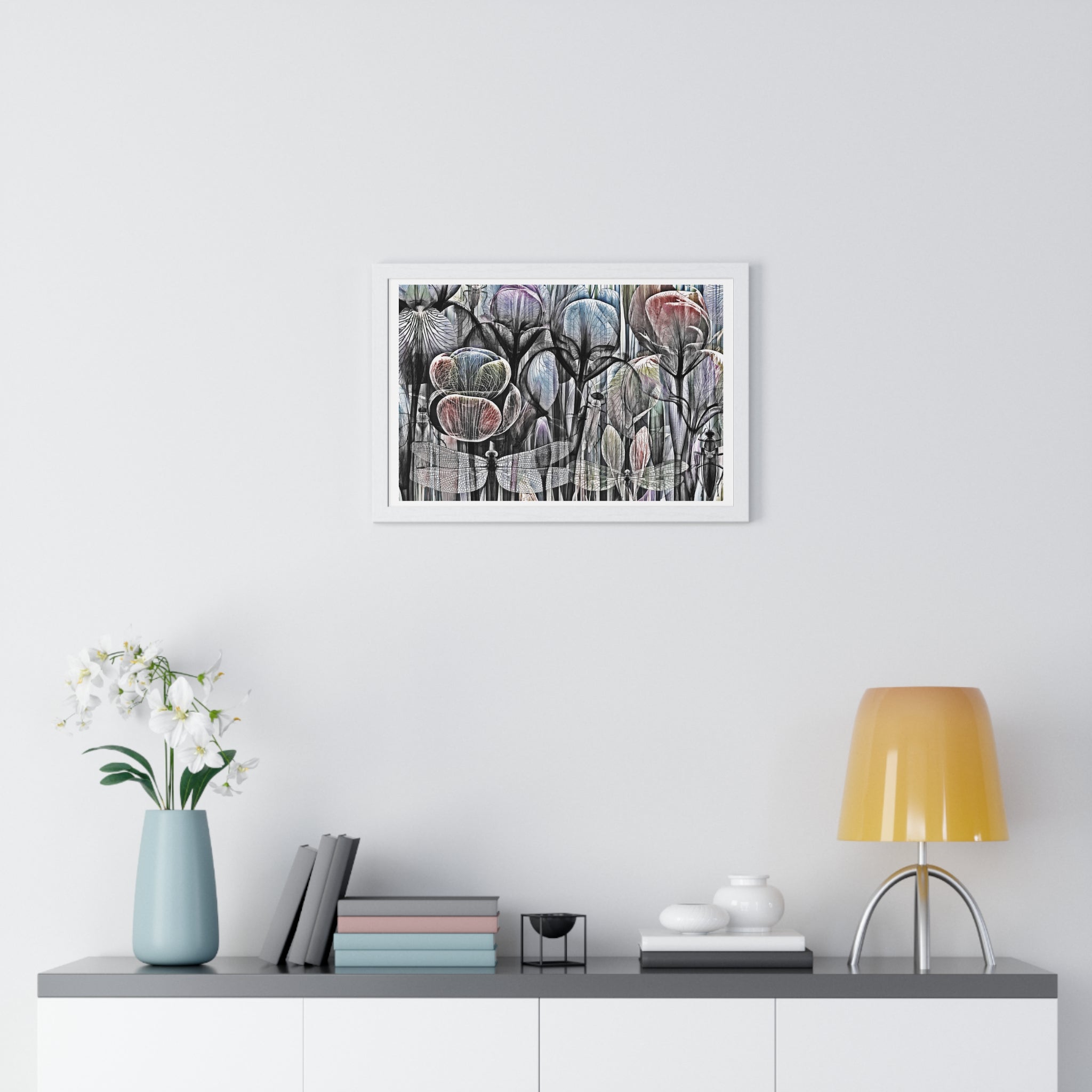 Framed Poster — Dreamy Botanical Dragonfly Art Print