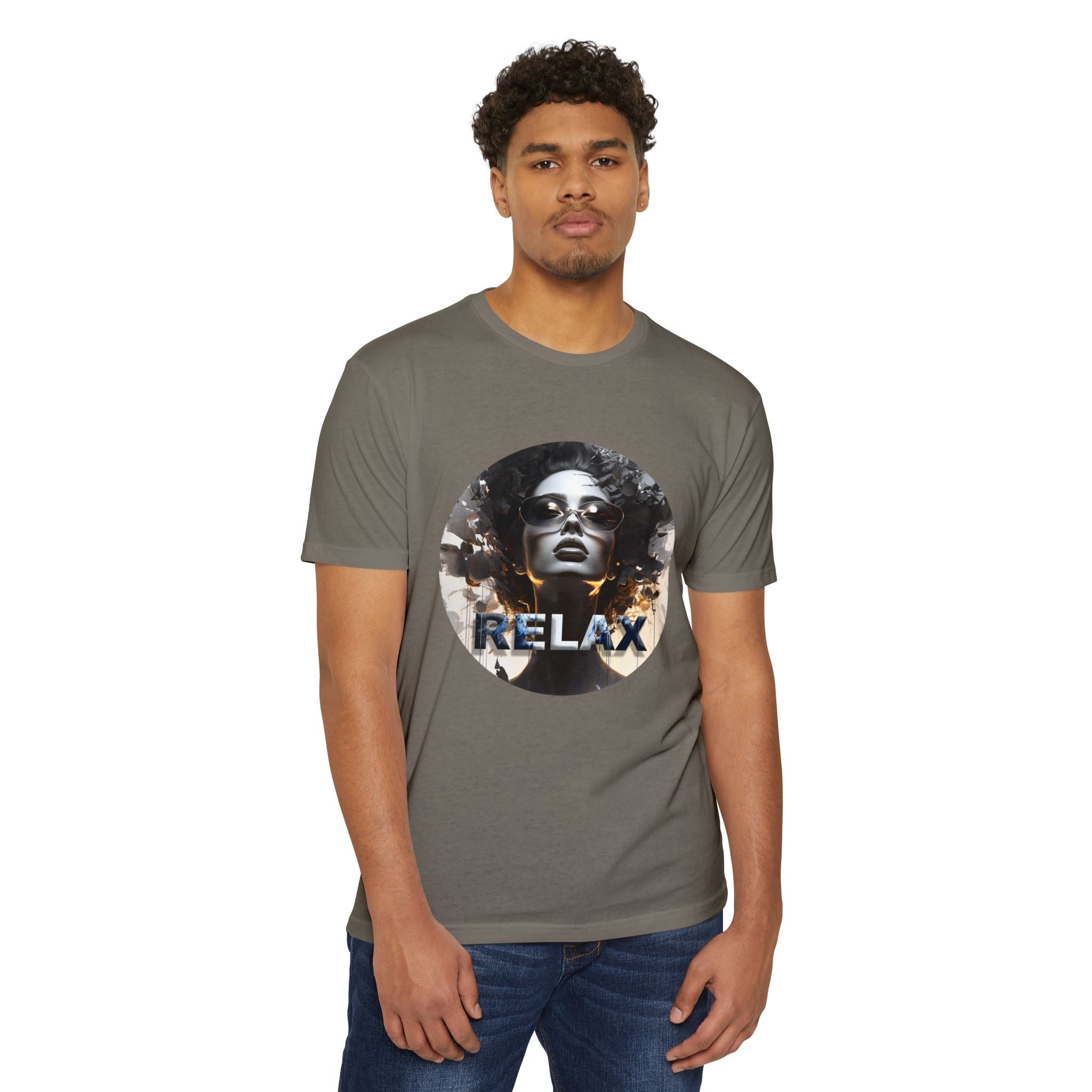 Relax Graphic T-Shirt — Vintage Portrait Tee with 'RELAX' Text