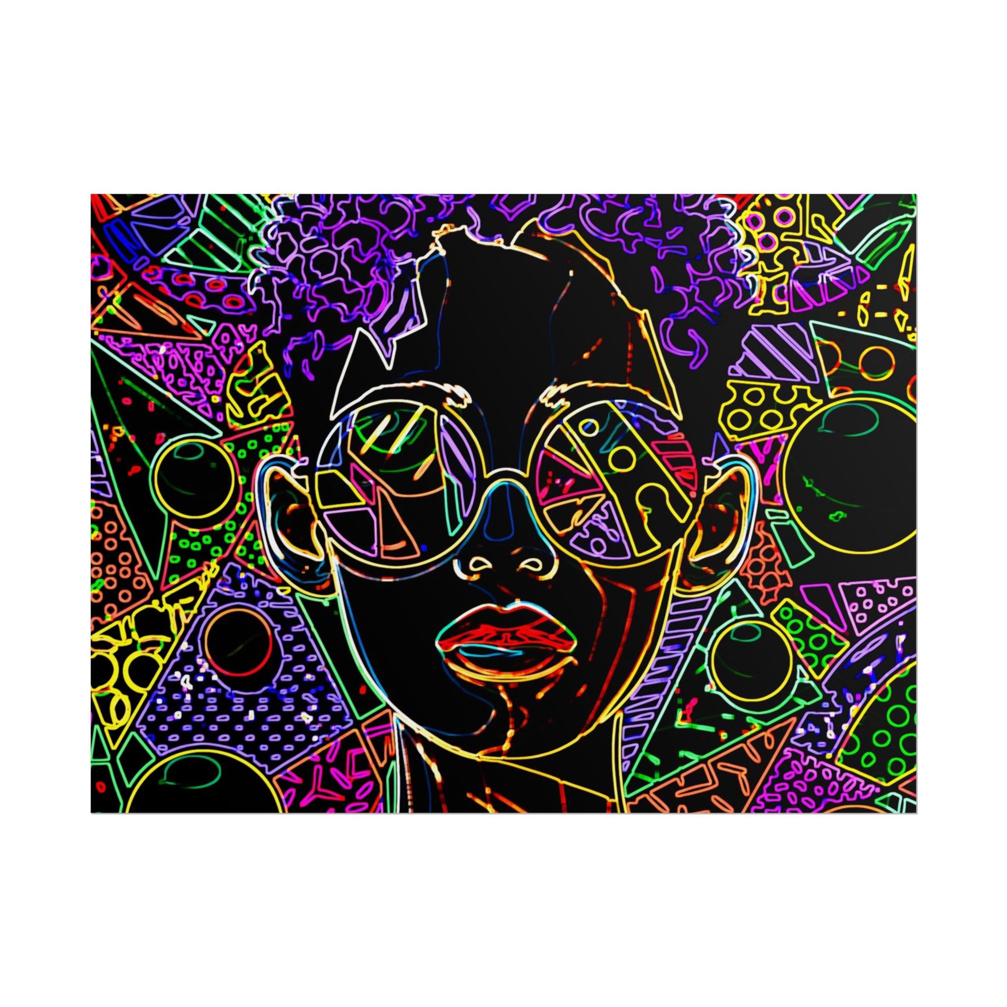 Afrofuturist Neon Portrait Poster