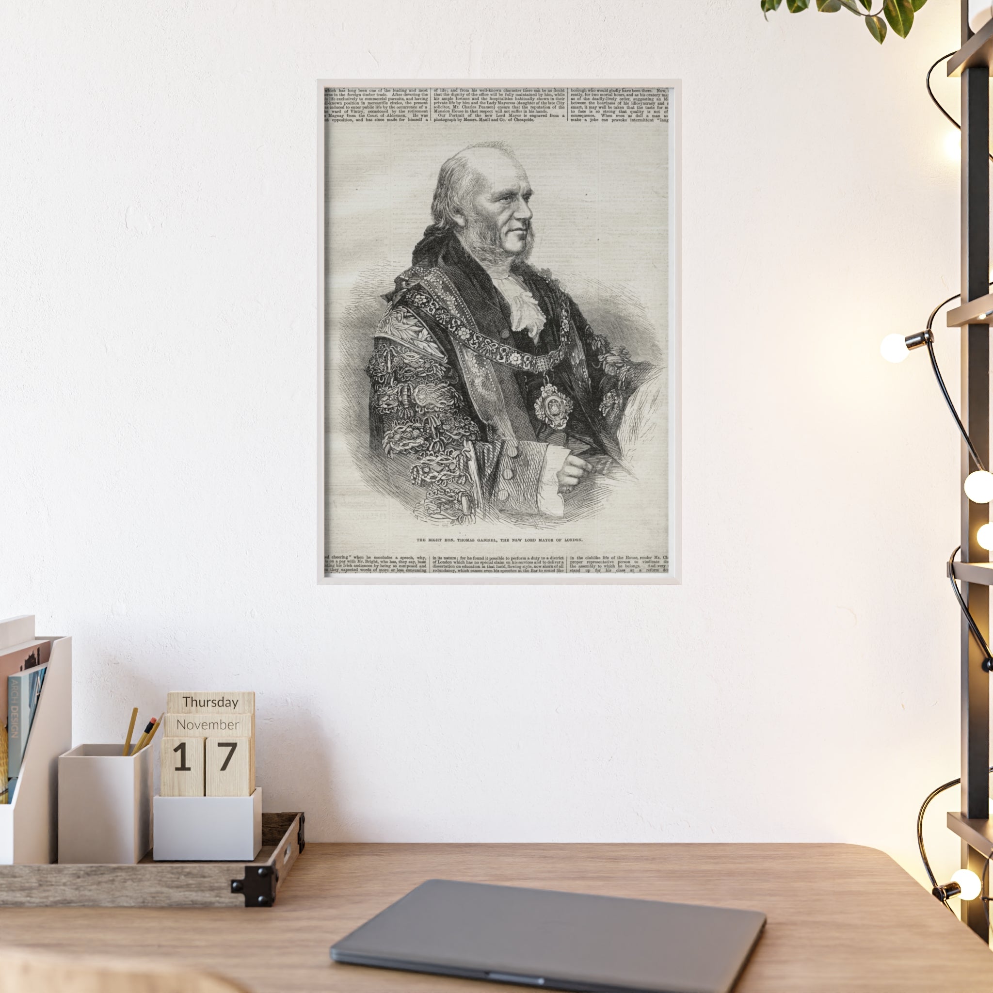 The Right Hon.Thomas Gabriel, the New Lord Mayor of London. Vintage Illustrated Statesman Poster with Black Wooden Frame