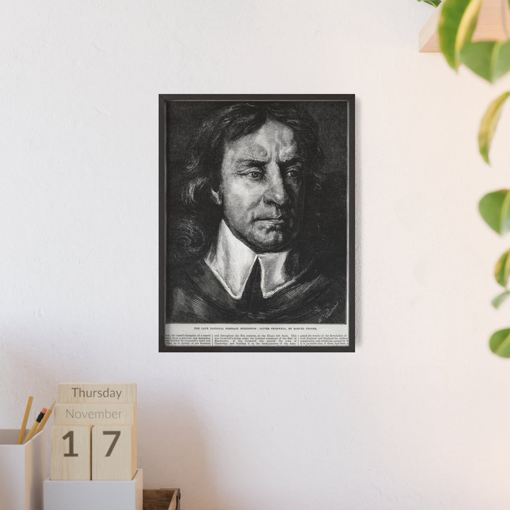 OLIVER CROMWELL. Historical Portrait Poster with Wooden Frame — Vintage Chalk-Style Print