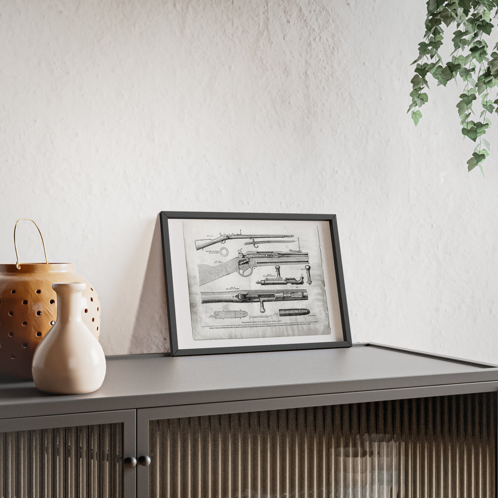 Antique Rifle Patent Poster — Framed Vintage Firearm Print