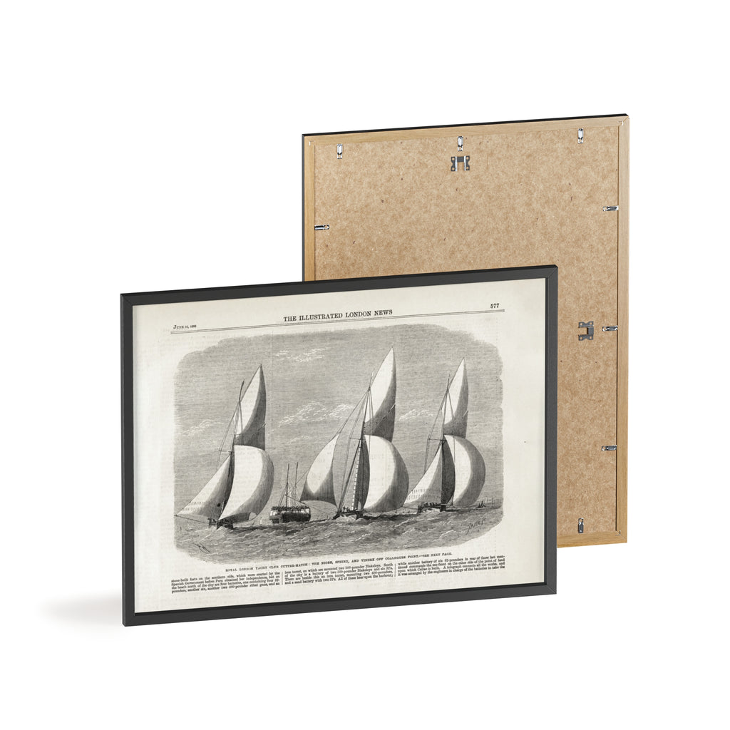 Royal London Yacht Club Cutter-Match. Vintage Sailing Print Poster with Wooden Frame — Nautical Wall Art