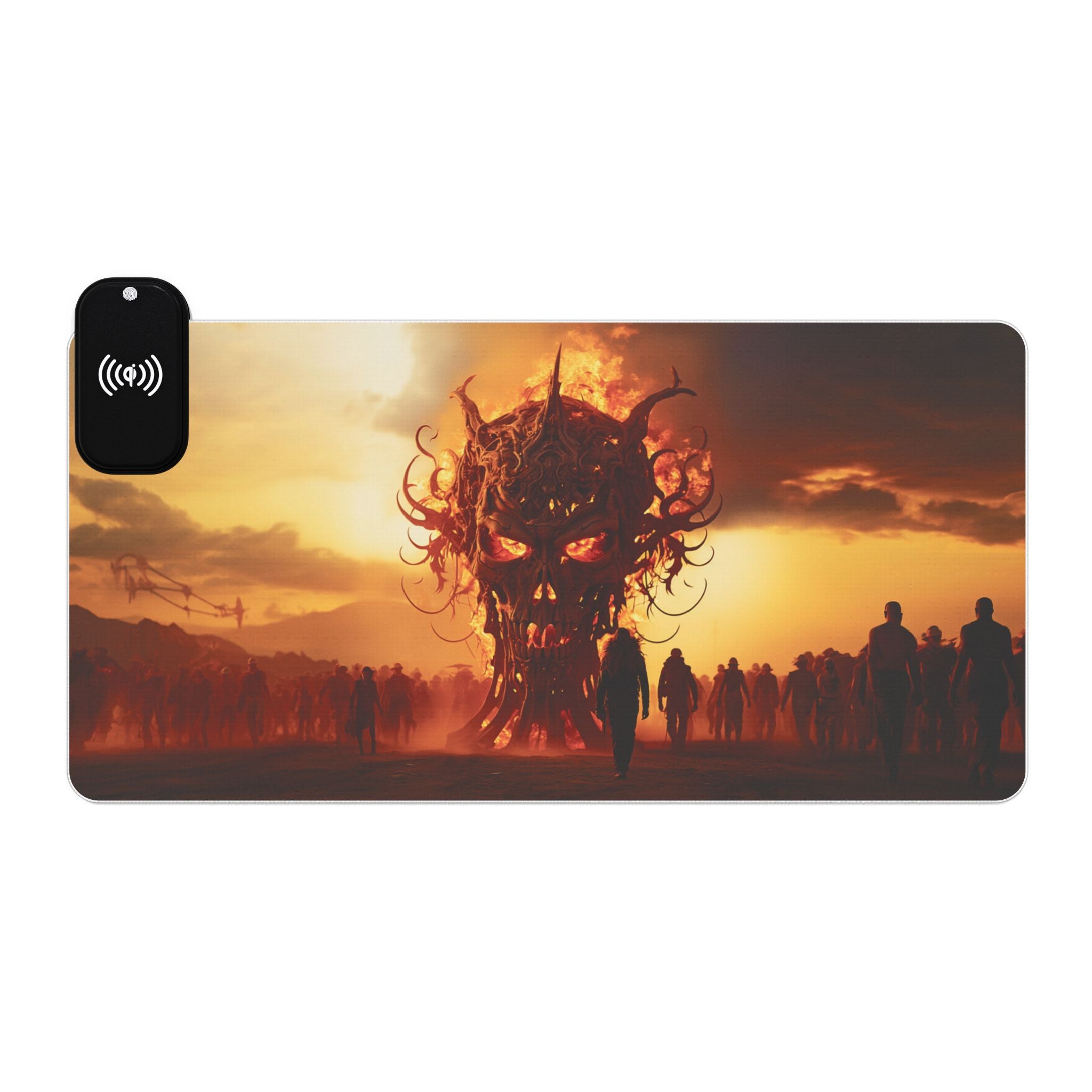 LED RGB Gaming Desk Mat with Wireless Charger — Demon Horde Sunset Design