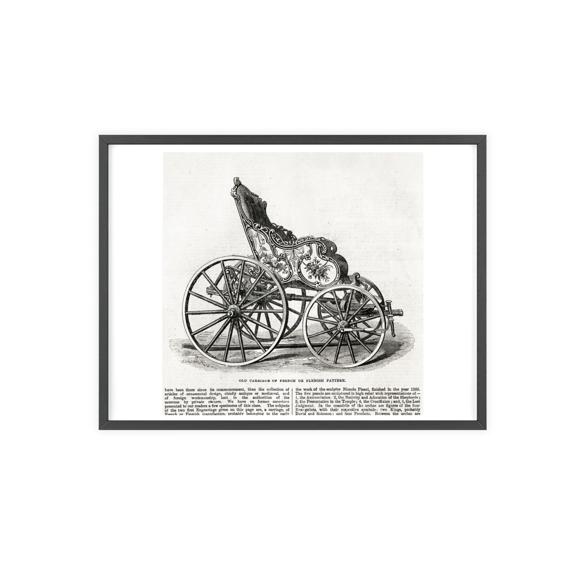 Old Carriage of French or Flemish Pattern. Vintage Carriage Print Poster with Wooden Frame — Antique Transportation Wall Art